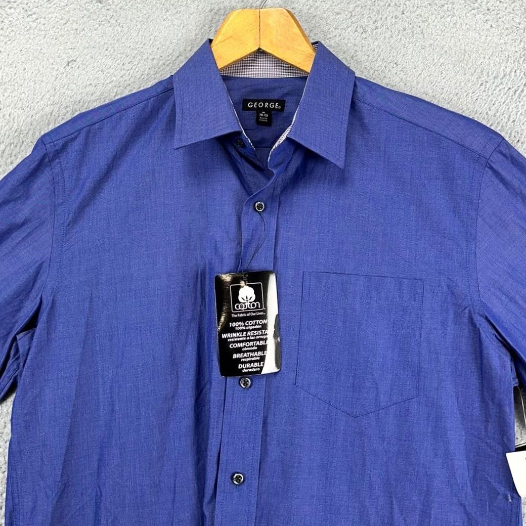 George George Button-Up Shirt Mens M Blue Long Sleeve 100% Cotton Casual NEW Size US M / EU 48-50 / 2 - 2 Thumbnail