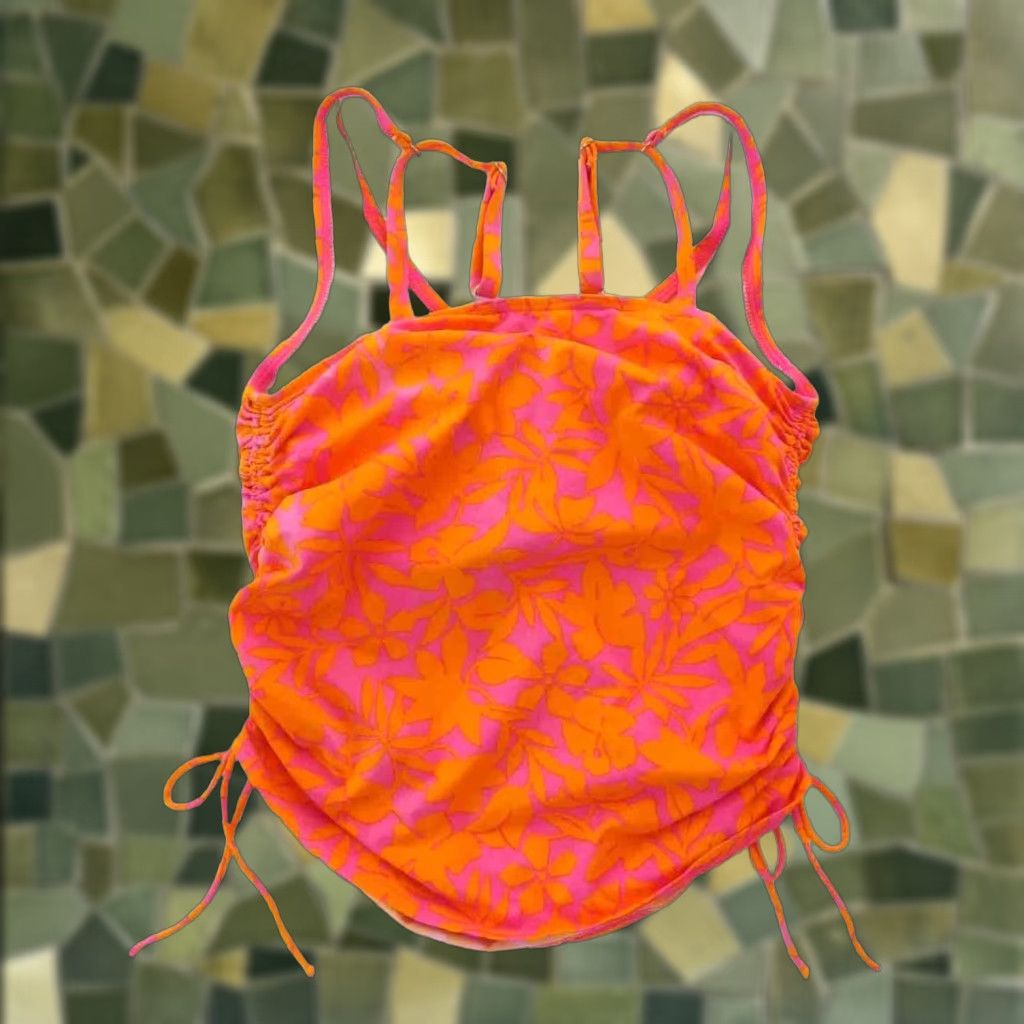 Lands' End Lands End Orange Pink Floral Built In Bra Tankini Swim Top Women Size 4 Size S / US 4 / IT 40 - 1 Thumbnail