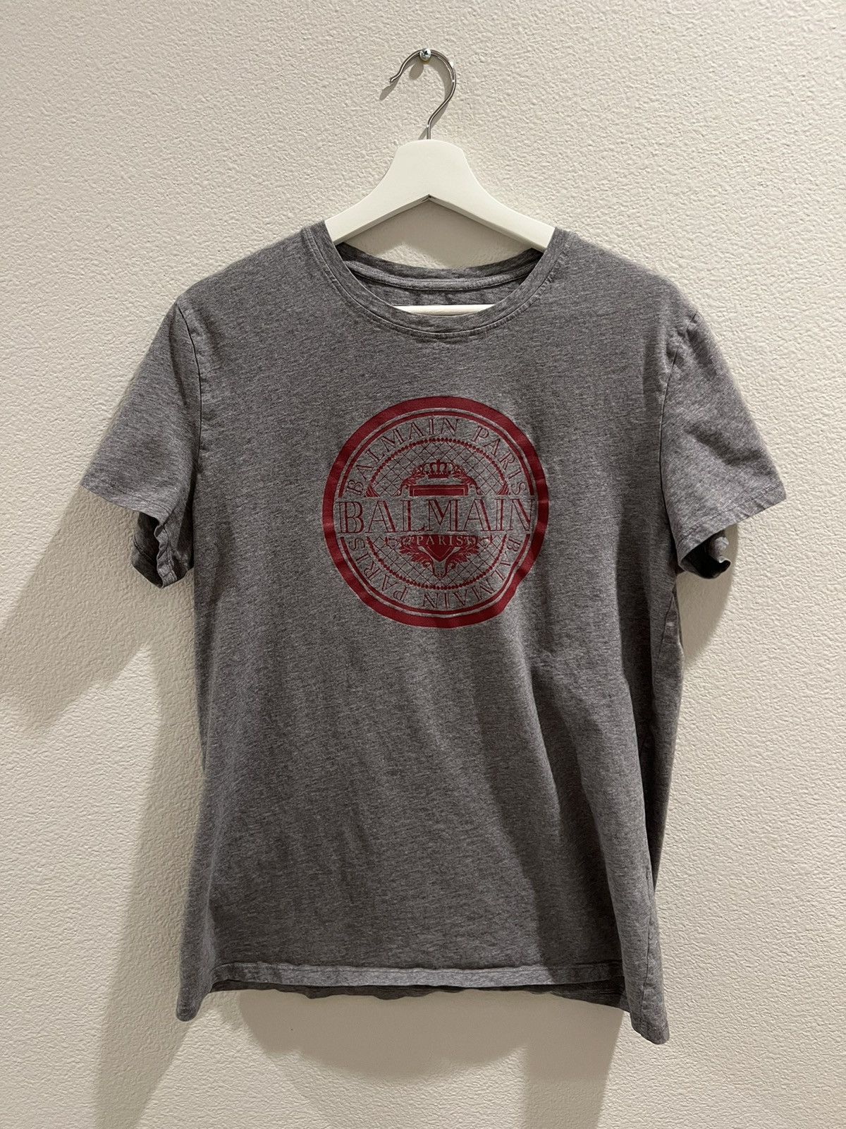 image of Balmain Graphic Gray T Shirt in Grey, Men's (Size XL)