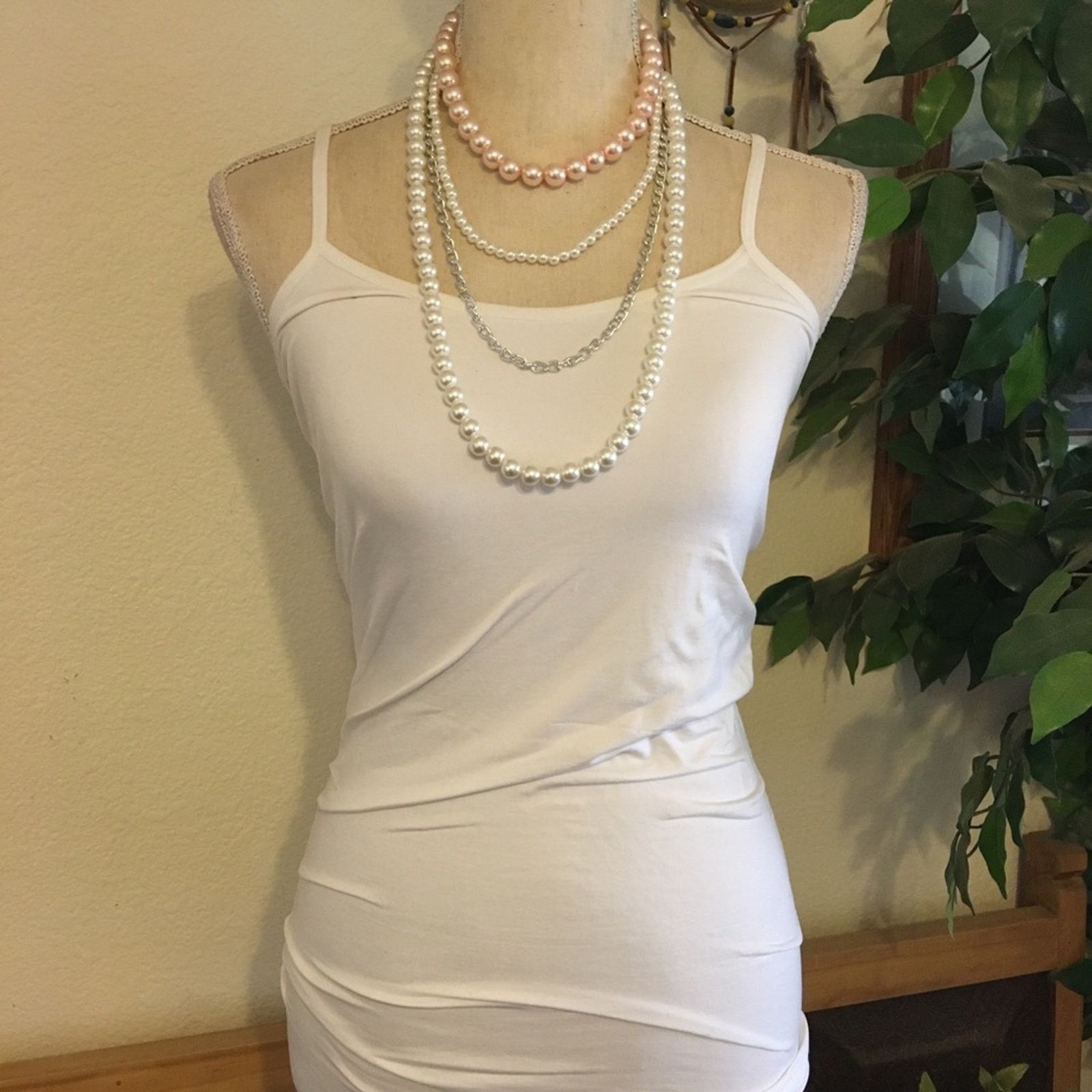 Jewelry Multi strand layered faux pearls chain necklace Size ONE SIZE - 4 Thumbnail