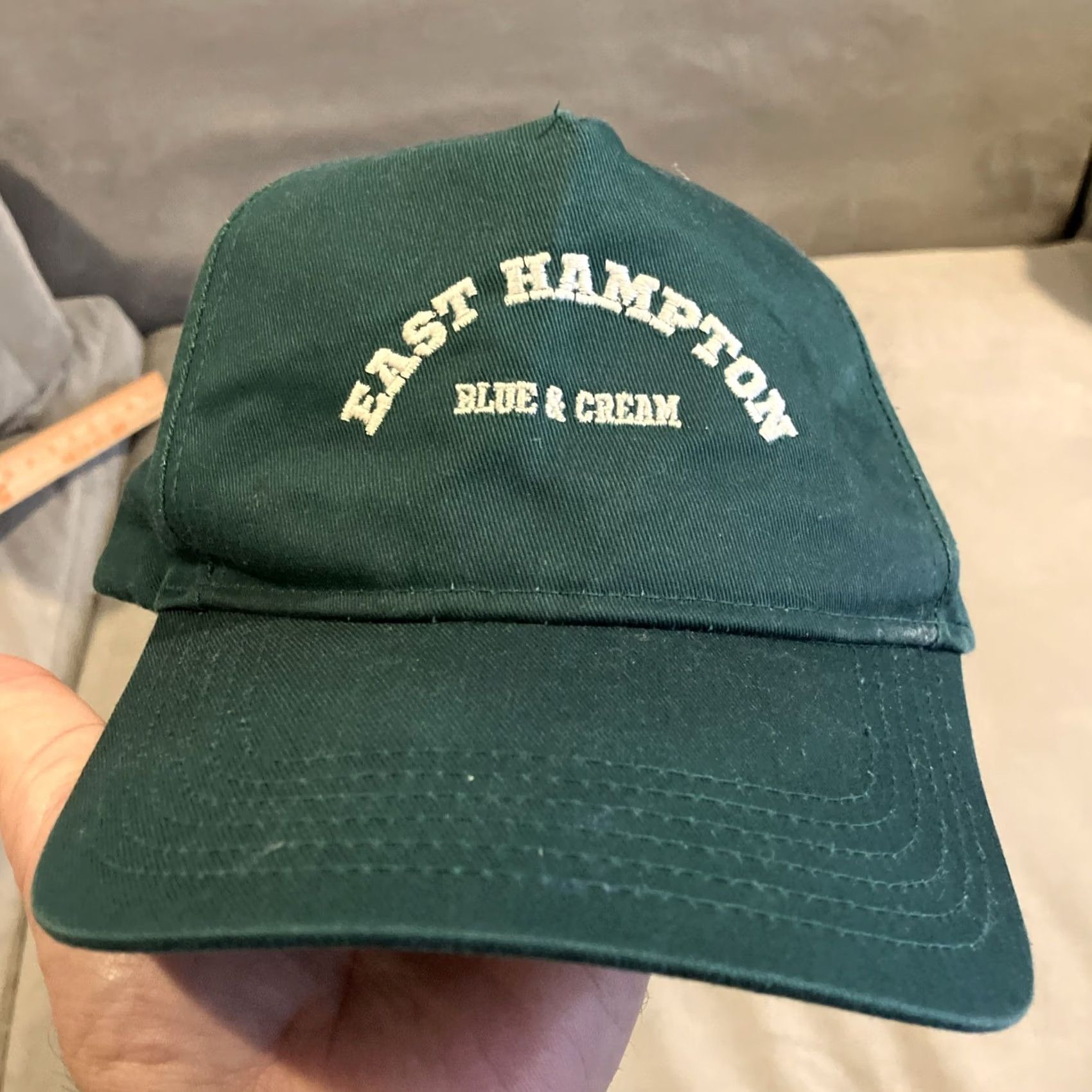 Vintage Blue & Cream Hat Mens One Size Green RARE EAST HAMPTON Embroidered Baseball Cap Worn Once Size ONE SIZE - 2 Thumbnail