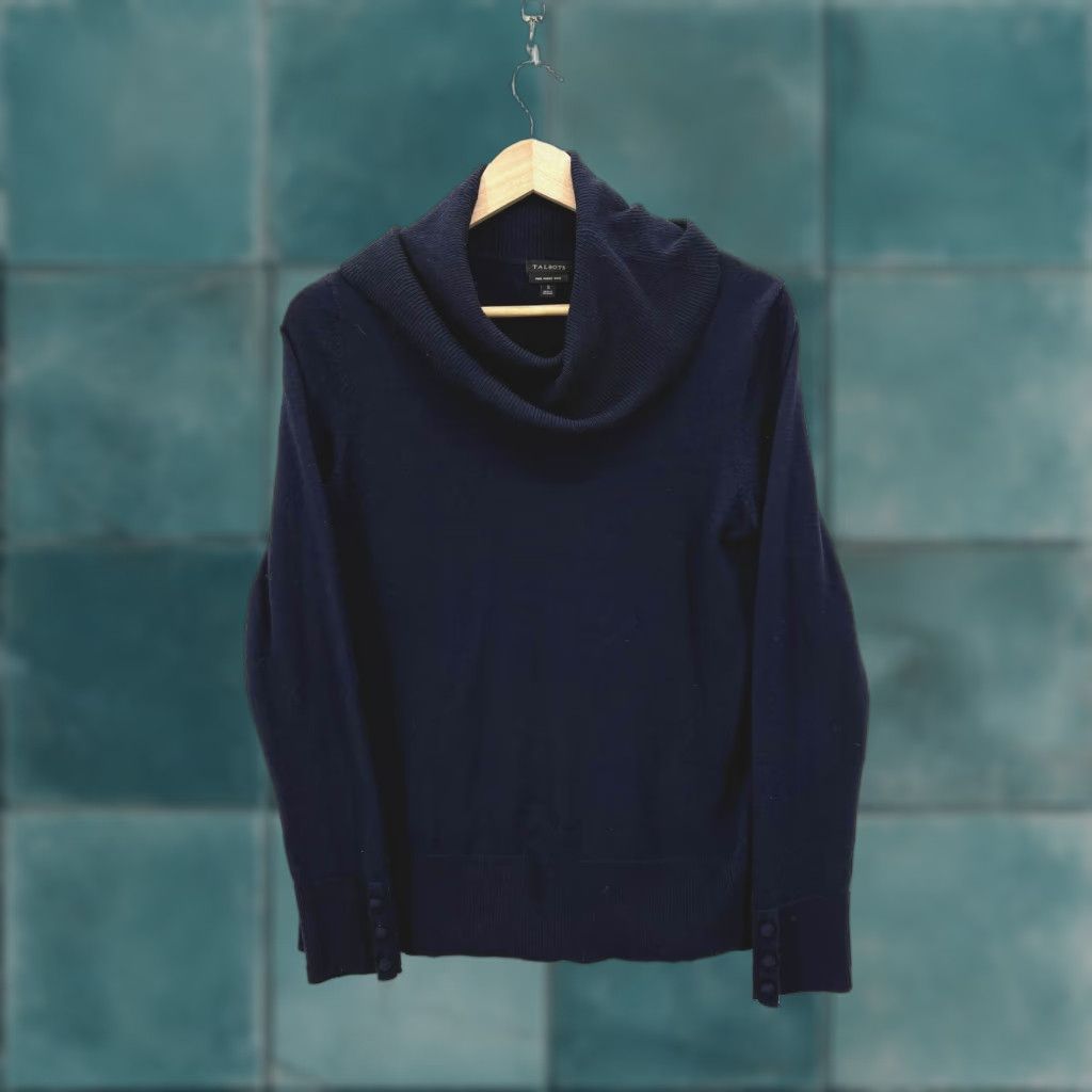 Talbots Talbots Sweater Womens Small Blue 100% Merino Wool Cowl Neck Knit Pullover Cozy Size S / US 4 / IT 40 - 1 Thumbnail