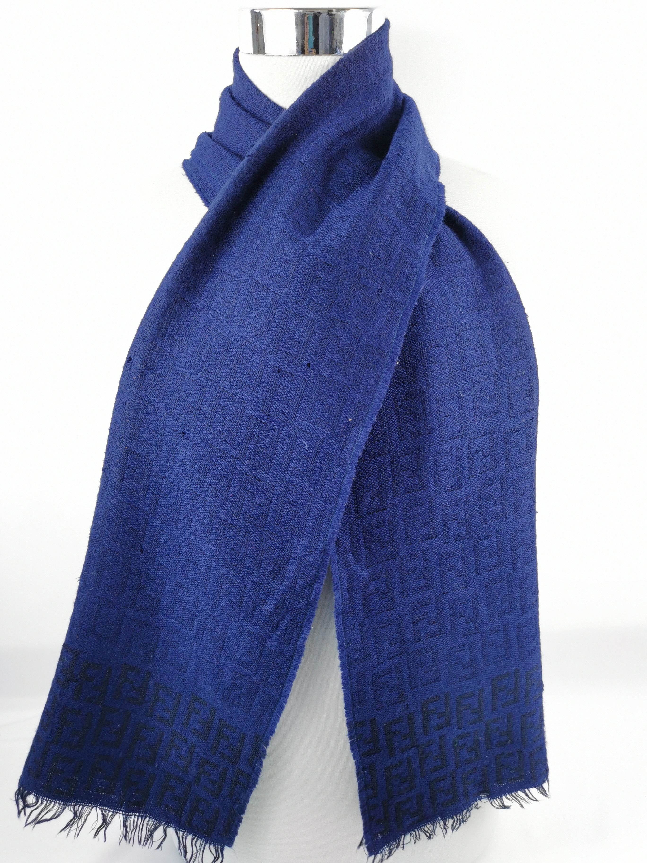 Fendi Fendi Blue Ff Jacquard Wool Stole | Grailed