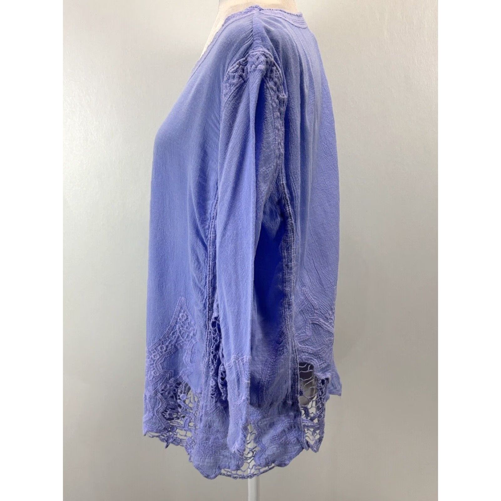 Vintage Chicos Women's Blue Lace Trim Casual Top Shirt, X-Large Size XL / US 12-14 / IT 48-50 - 2 Thumbnail