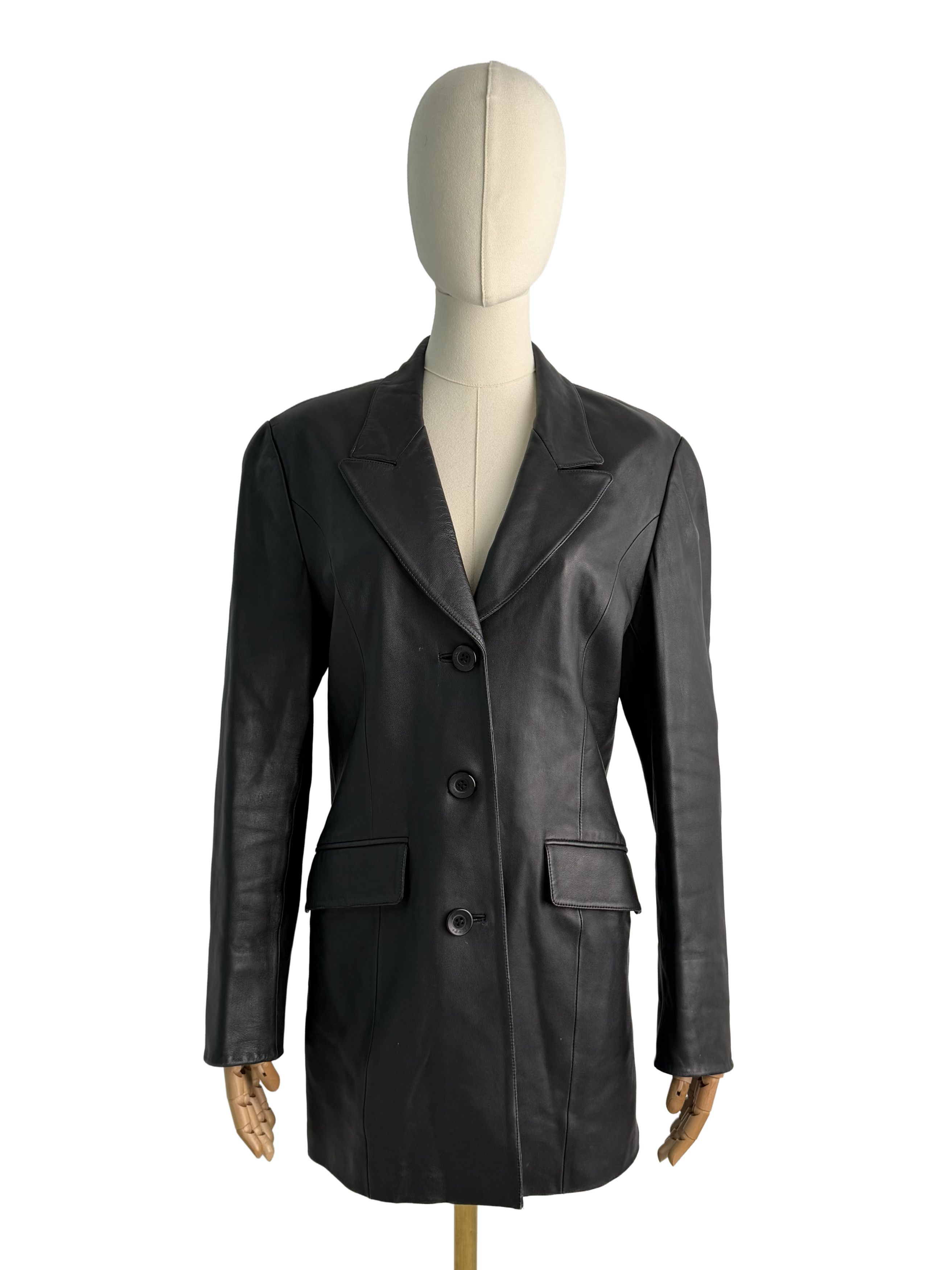 Vintage Vintage Leather Blazer Coat Tailored Button Front Jacket Size L / US 10 / IT 46 - 2 Thumbnail