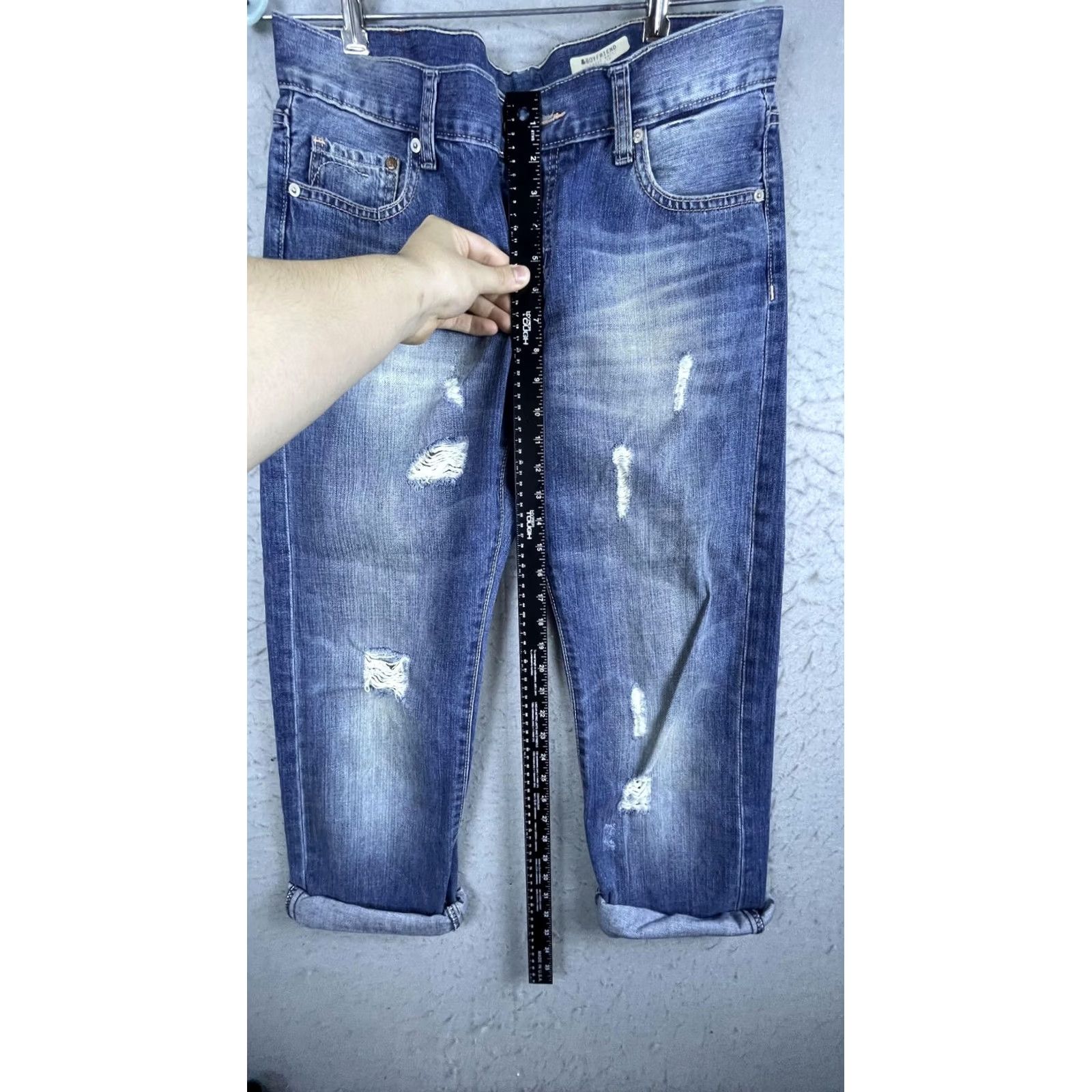 H&M H&M Boyfriend Jeans Womens 29 Blue Cuffed Distressed Relaxed Fit 24 Inseam Size 29" - 3 Thumbnail