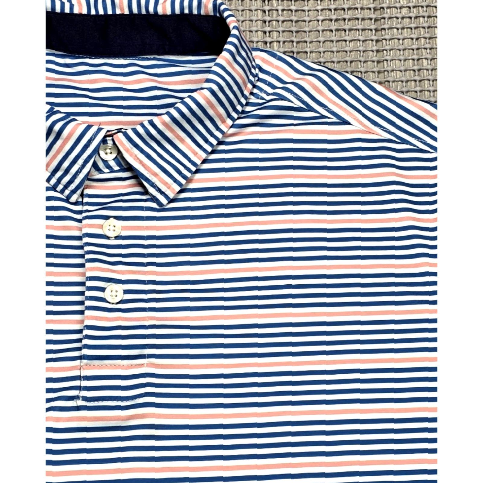 Southern Proper Southern Proper Polo Shirt Mens M Blue Multi Stripe Performance Moisture Wicking Lightweight Short Sleeve Button Logo Size US M / EU 48-50 / 2 - 3 Thumbnail