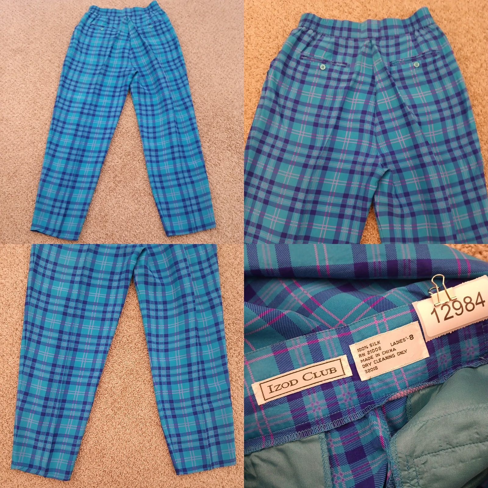 Izod IZOD Pants Womens Size 8 Blue Pink Plaid Silk Pockets Lightweight Golf Straight Ankleways Pockets Size 30" / US 8 / IT 44 - 8 Thumbnail