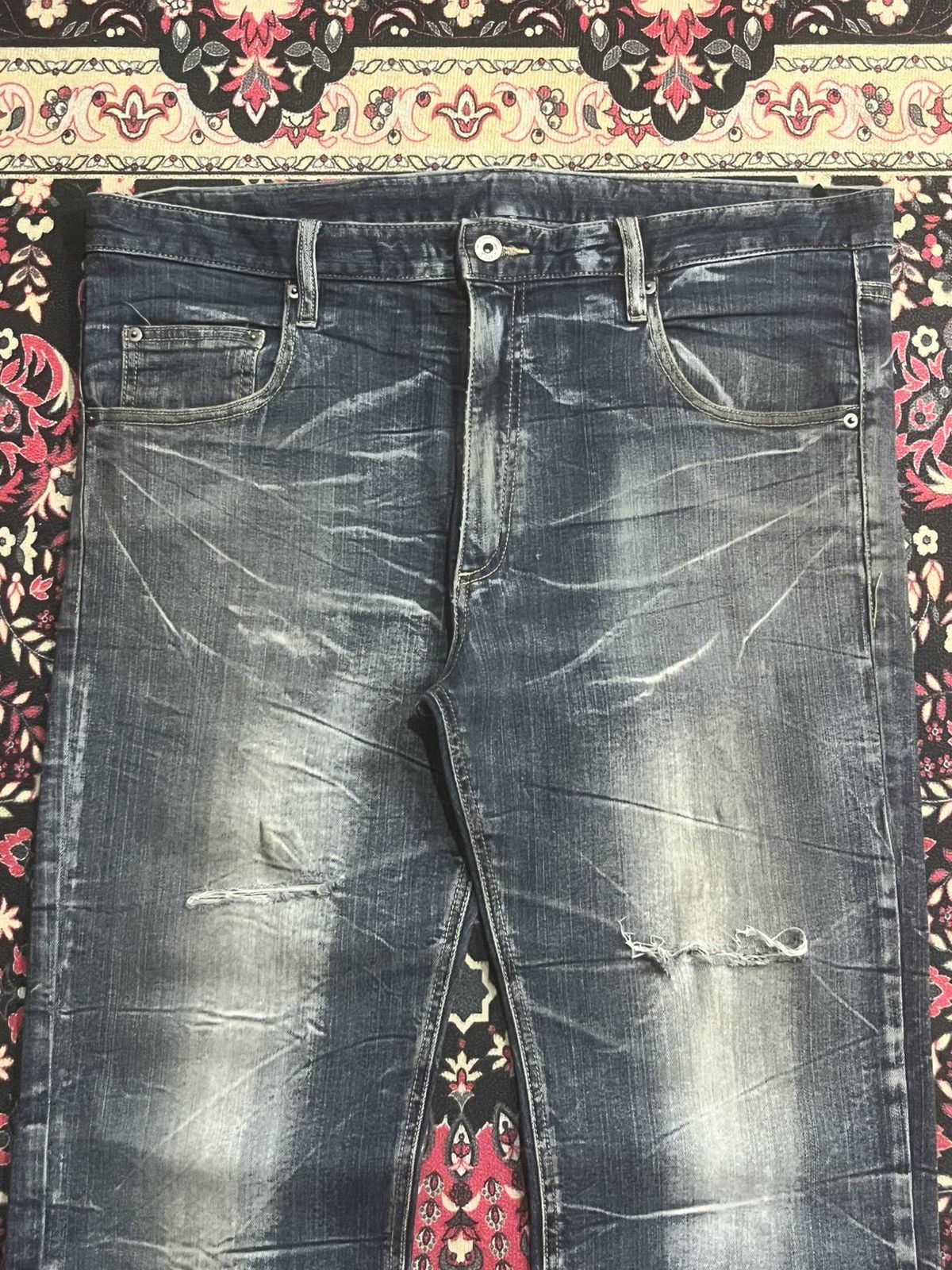 Japanese Brand Vintage Japanese Brand Blue Cracked Washed Ripped Jeans Size US 36 / EU 52 - 4 Thumbnail