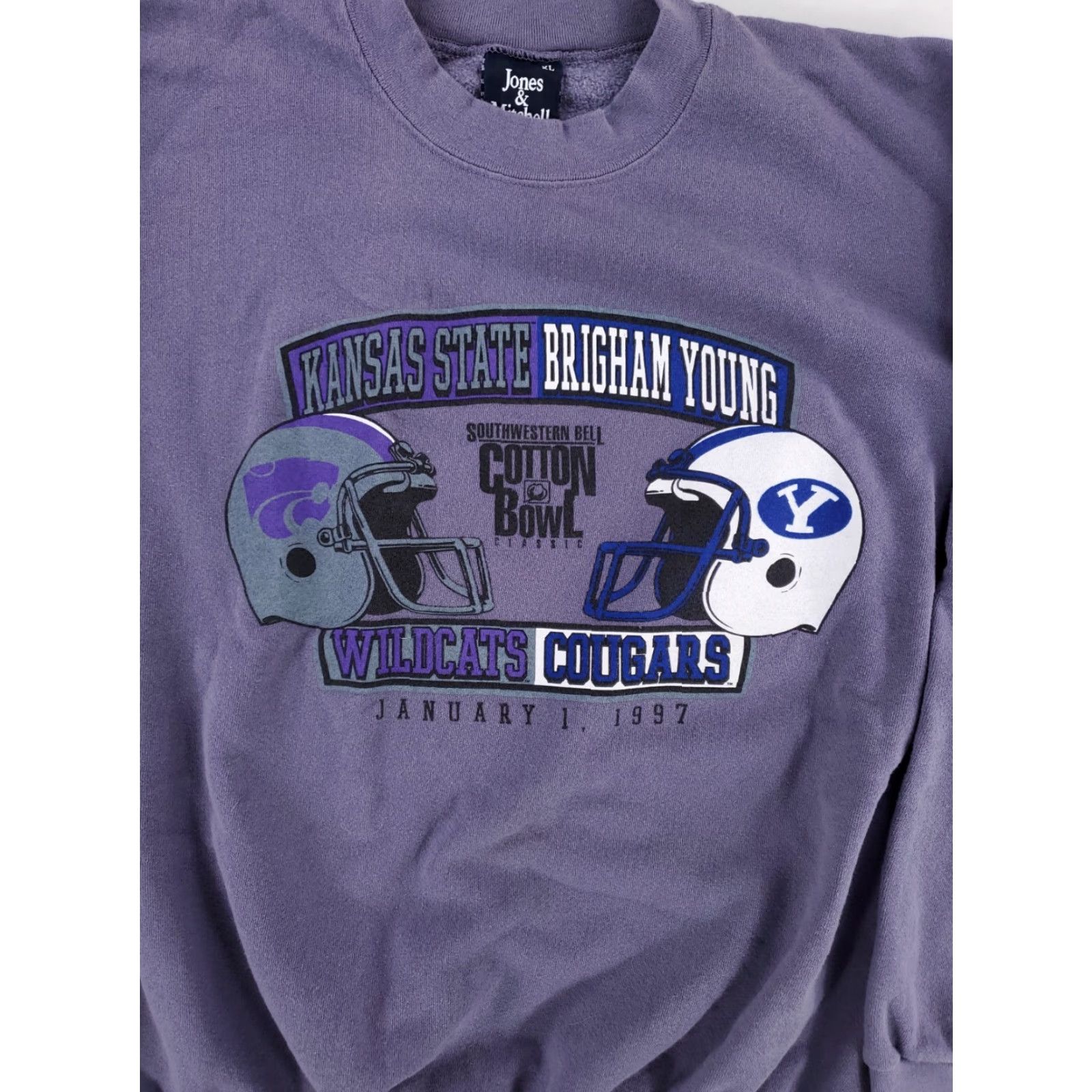Vintage VINTAGE K-State Brigham Young 1997 Cotton Bowl Sweatshirt Purple Made USA Mens XL Size US XL / EU 56 / 4 - 2 Thumbnail