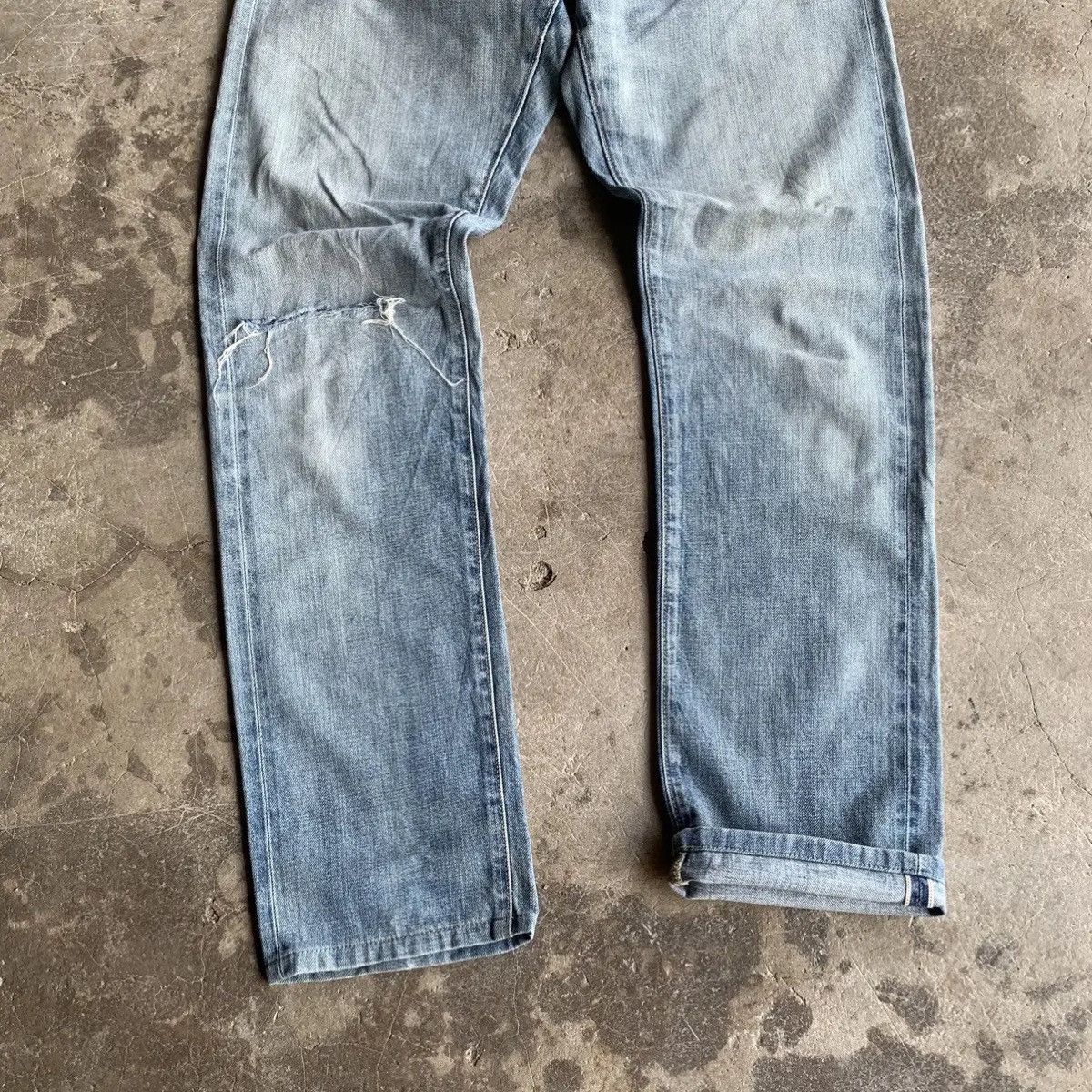 Kaihara Denim REDLINE‼️Japanese Vintage LightWash DistressedDenim Selvedge Size US 32 / EU 48 - 3 Thumbnail