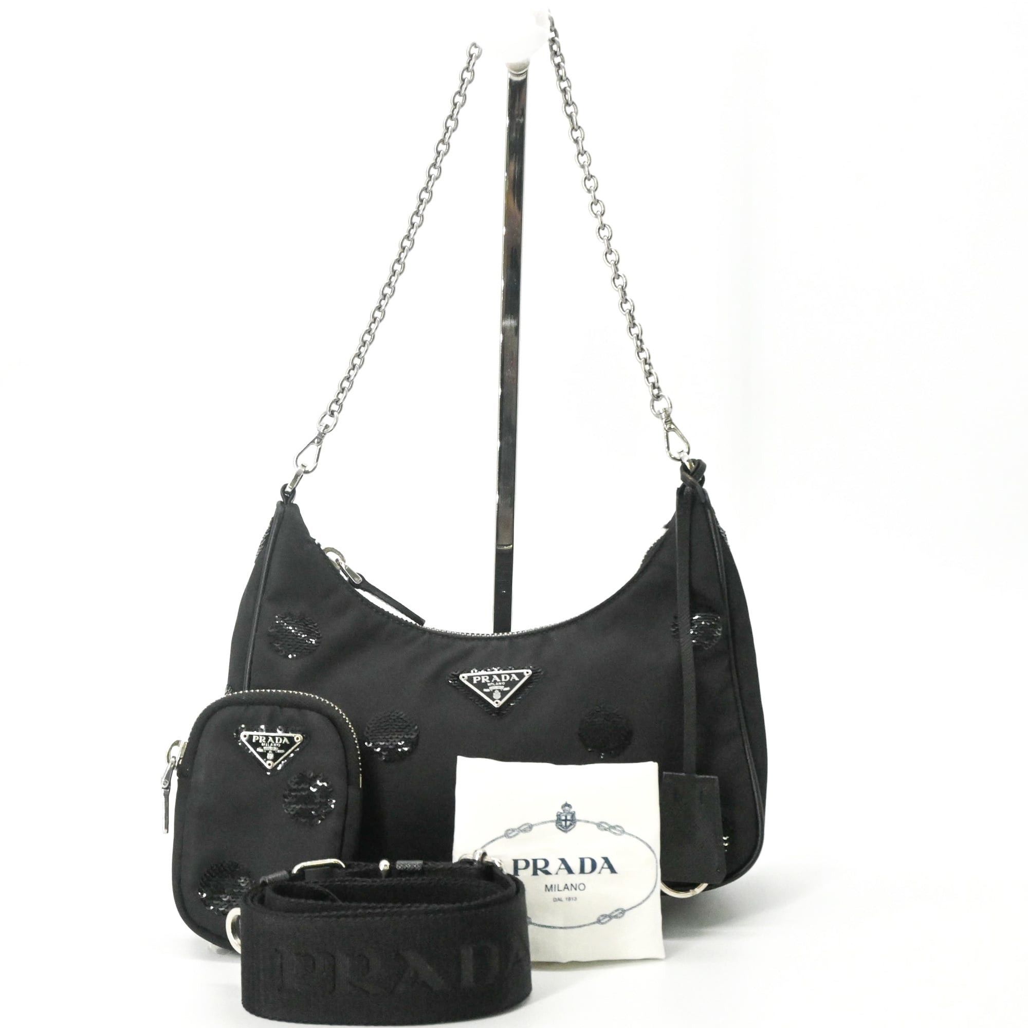 Prada PRADA Re-Nylon Re-Edition 2005 Sequin Handbag Shoulder Bag for Women, Black Size ONE SIZE - 1 Thumbnail