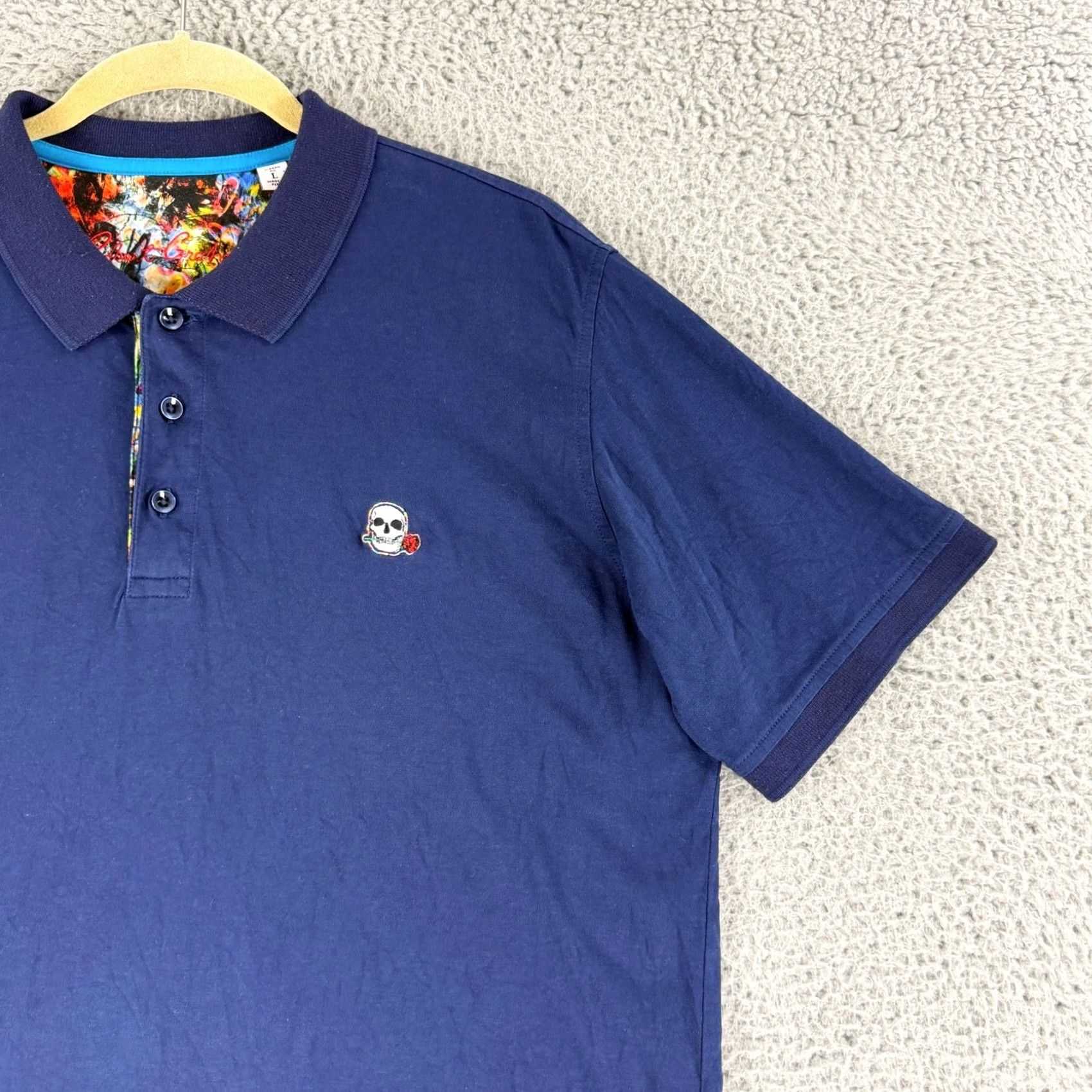 Robert Graham VINTAGE Robert Graham Polo Shirt Mens Large Navy Blue Skull Rose Embroidered Cotton Size US L / EU 52-54 / 3 - 3 Thumbnail