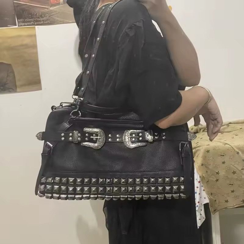 Designer Streetwear Gothic Punk Capacity Cowboy Shoulder Handbag Bag Size ONE SIZE - 6 Thumbnail