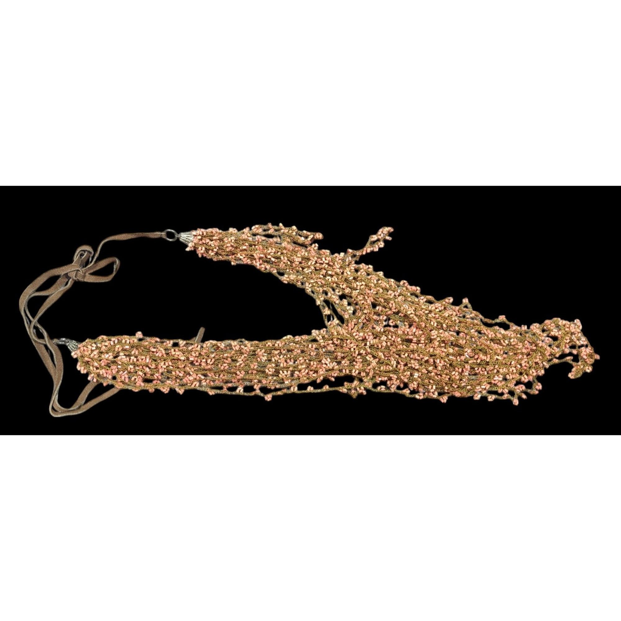 Other Vintage Fairycore Pink And Brown Beaded Abstract Bib Necklac Size ONE SIZE - 2 Thumbnail