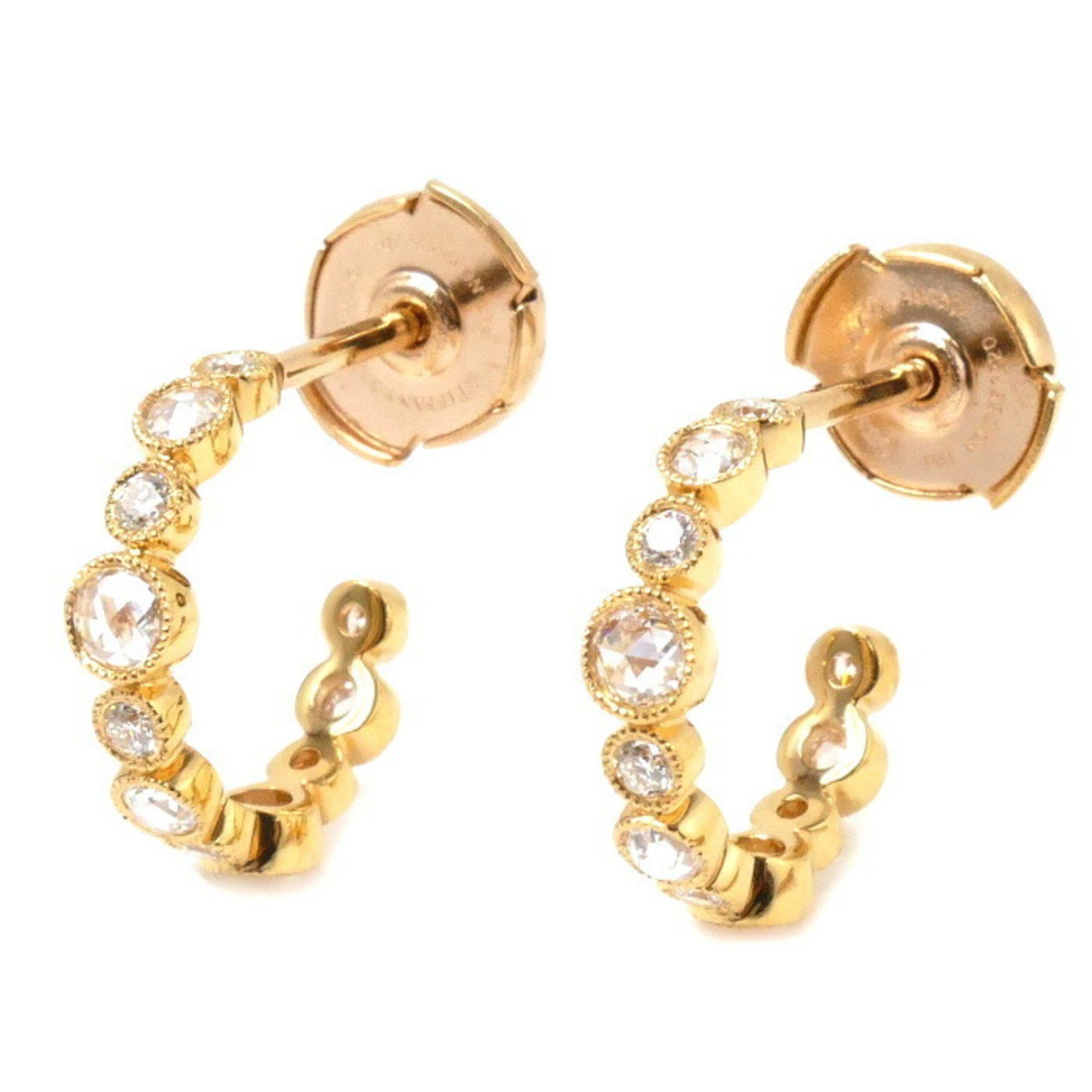 image of Tiffany Co Tiffany&co. Tiffany K18Yg Pg Jazz Circle Earrings Diamond 3.3G Cobblestone Hoop Milgrain