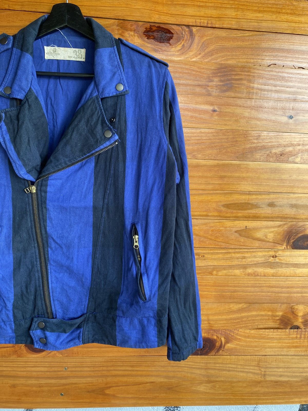 Japanese Brand Vintage Excellence Tokyo Black Blue Striped Cotton Biker Size US M / EU 48-50 / 2 - 7 Thumbnail