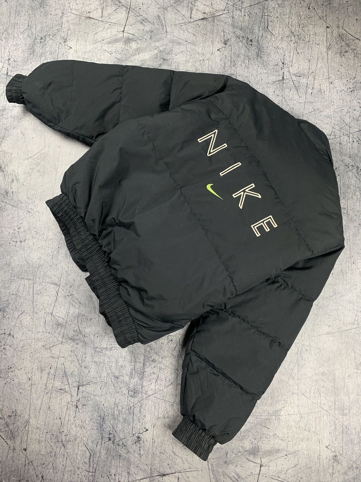 image of Nike Puffer Down Jacket Spellout Logo Item! in Black, Men's (Size Large)
