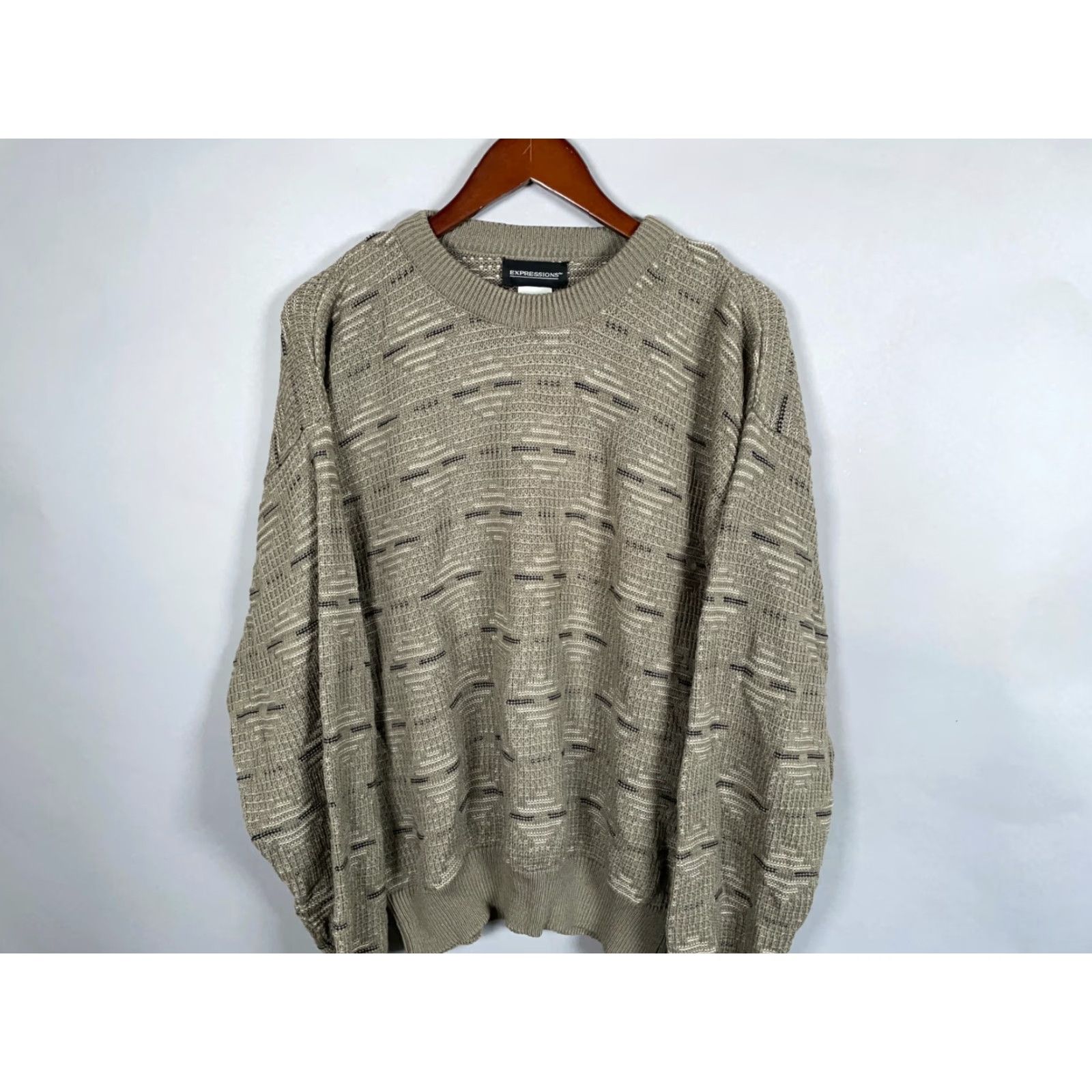 Vintage VINTAGE Expressions Geometric Pattern Sweater Adult Large Brown Chunky-Knit 90s Mens Size US L / EU 52-54 / 3 - 4 Thumbnail