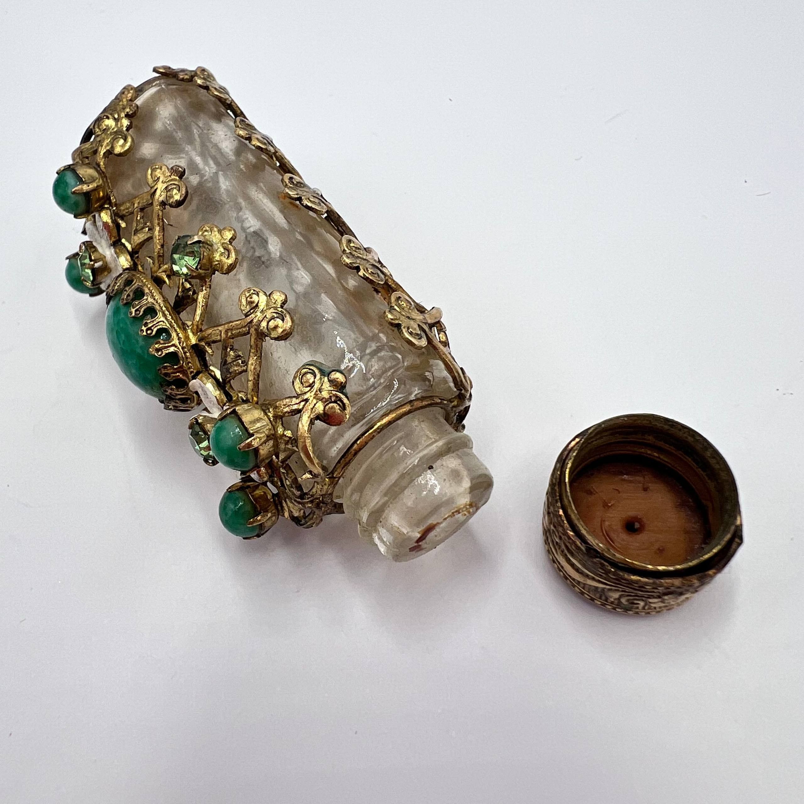 Vintage 1970 Vintage Czech Glass Perfume Bottle Gilt Brass Filigree Size ONE SIZE - 5 Thumbnail