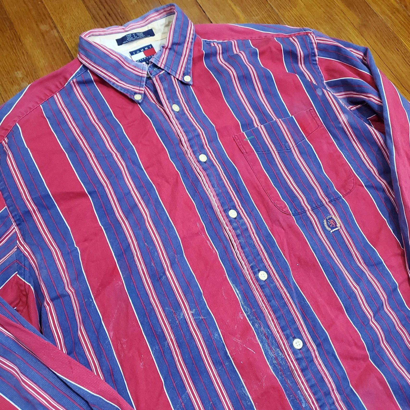 Tommy Hilfiger VINTAGE Tommy Hilfiger Shirt Mens L Red Corduroy Stripe Button-Down Size US L / EU 52-54 / 3 - 3 Thumbnail