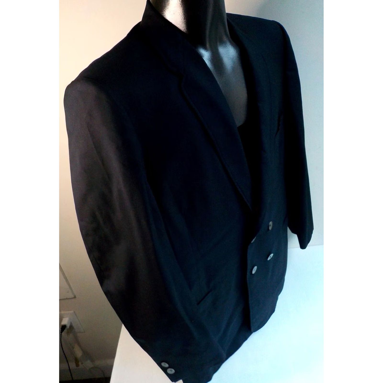 Vintage VTG Unlabeled Mens Double Breasted Blazer Black SZ 44R Size 44R - 3 Thumbnail