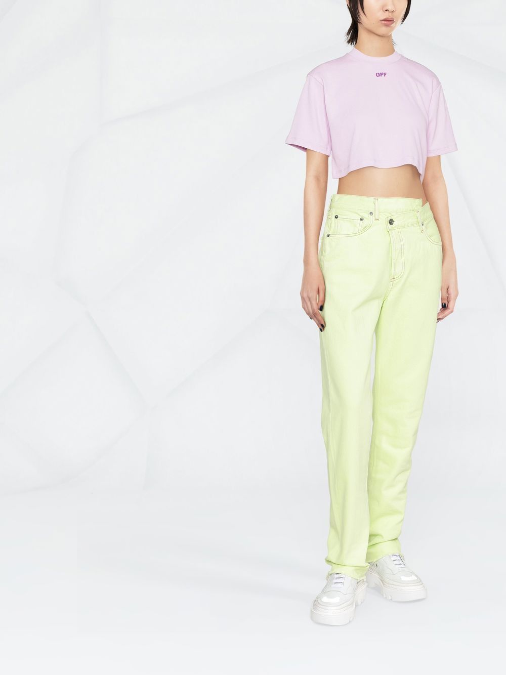 Off-White o1gr1nt1124 Off Stamp Ribbed Cropped T-Shirt in Lilac Size XS / US 0-2 / IT 36-38 - 3 Thumbnail