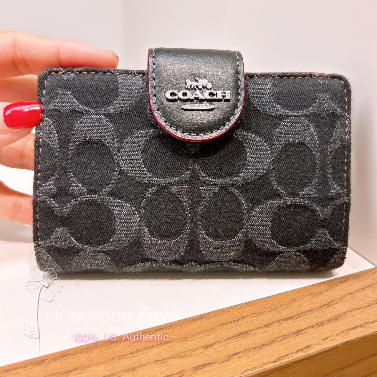 image of Coach Medium Corner Zip Wallet In Signature Denim Cp435 in Silver/Black, Women's