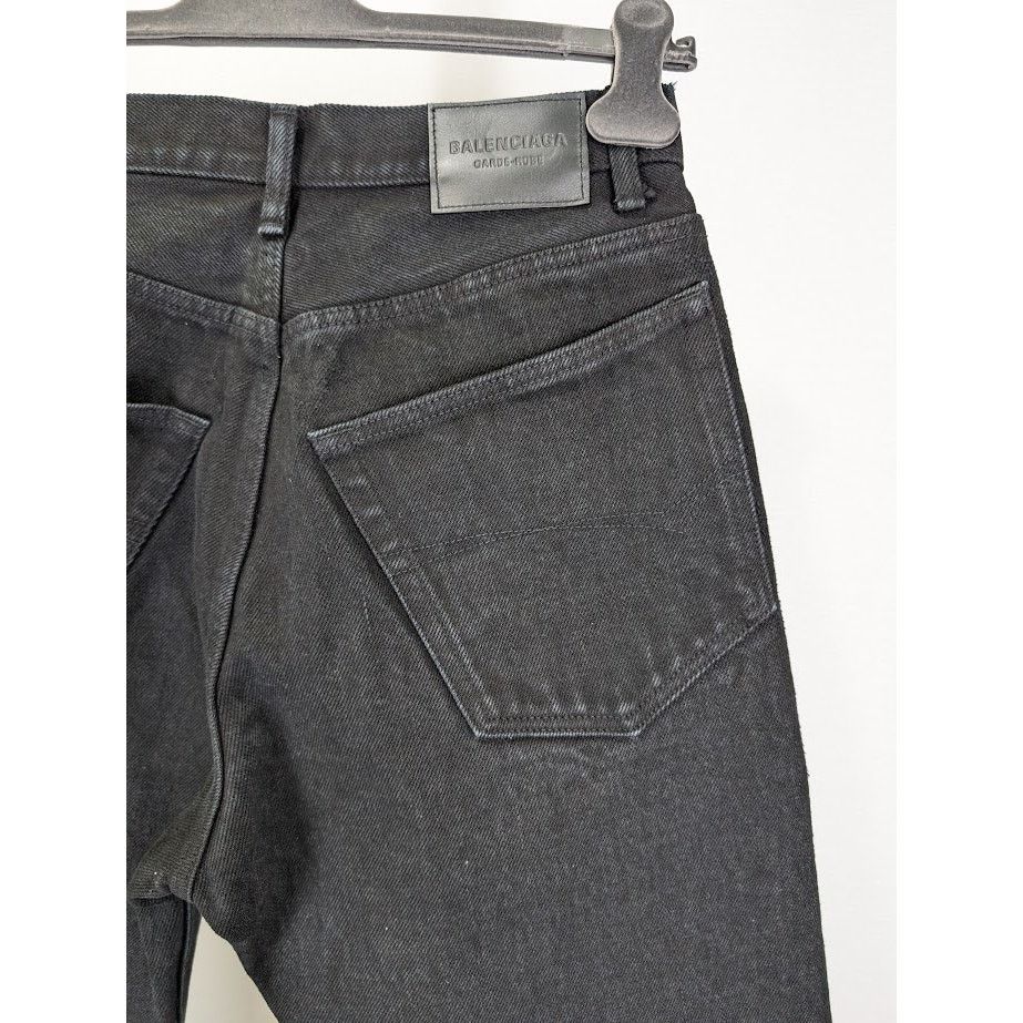 Balenciaga o1rshd1 Japanese Heavy Denim Pants in Pitch Black Size US 31 - 15 Thumbnail
