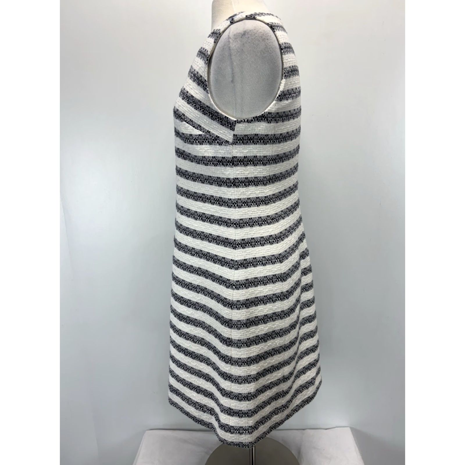 J.Crew J.Crew Dress Womens 8 A-line Sleeveless Short Tweed Stripe White Navy V-Neck Lined Zip Party Cocktail Business Size 30" / US 8 / IT 44 - 2 Thumbnail