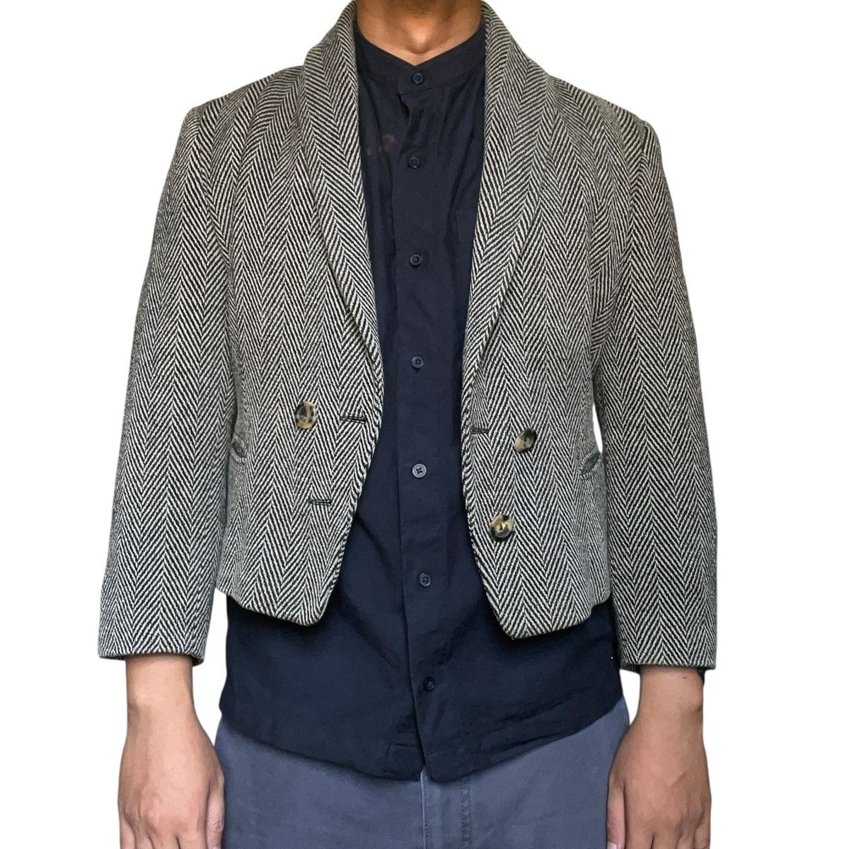 Jil Sander 🇩🇪RARE 80s Women’s Jil Sander Wool Herringbone Cropped Blazer Size US XS / EU 42 / 0 - 1 Thumbnail