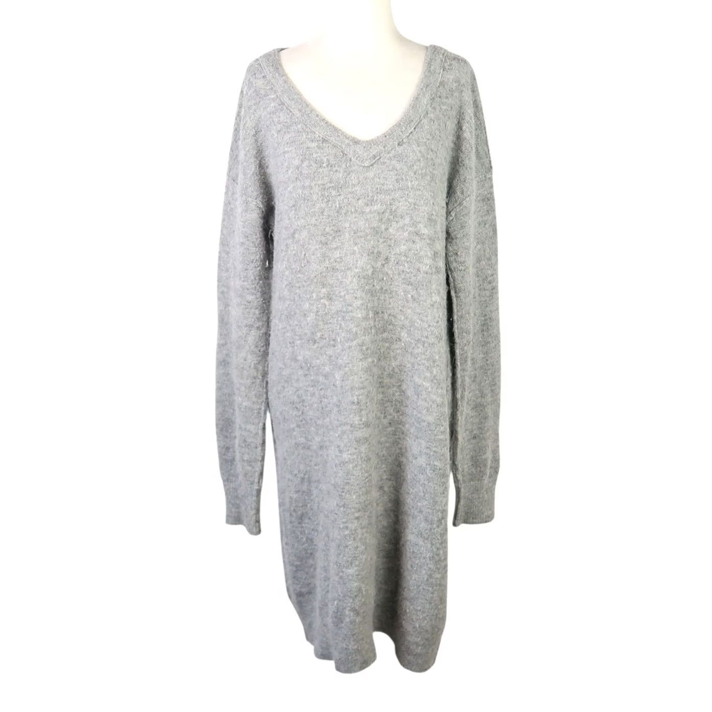 Velvet Velvet by Graham & Spencer Sweater Dress Wool Blend Knit V-Neck Long Sleeve Grey L Women, Knee Length, Fall Winter Spring Size L / US 10 / IT 46 - 2 Thumbnail
