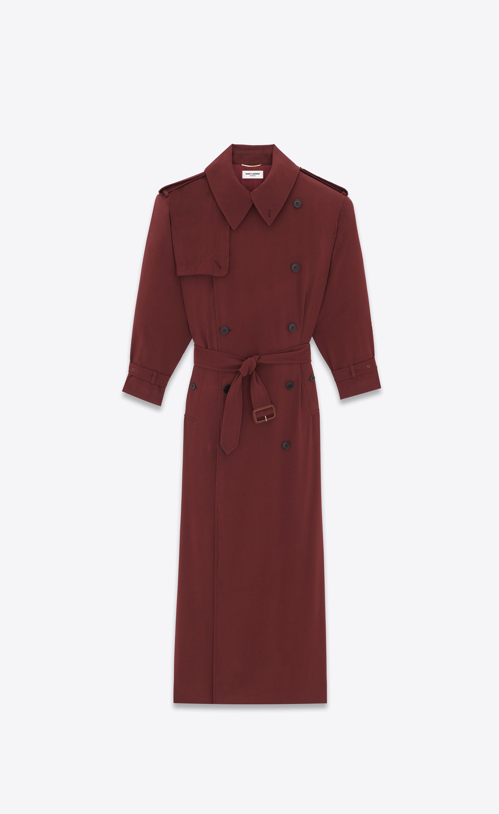Saint Laurent Paris o1s1wg110225 749437 Trench Coat in Twill in Burgundy Size M / US 6-8 / IT 42-44 - 3 Thumbnail
