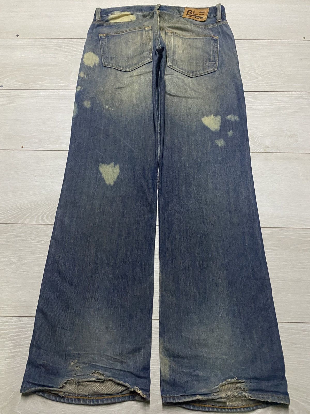 MLB × Polo Ralph Lauren Polo Raph Laurent Bleach Mud Wash Baggy Wide Leg Jeans Size US 31 - 2 Thumbnail