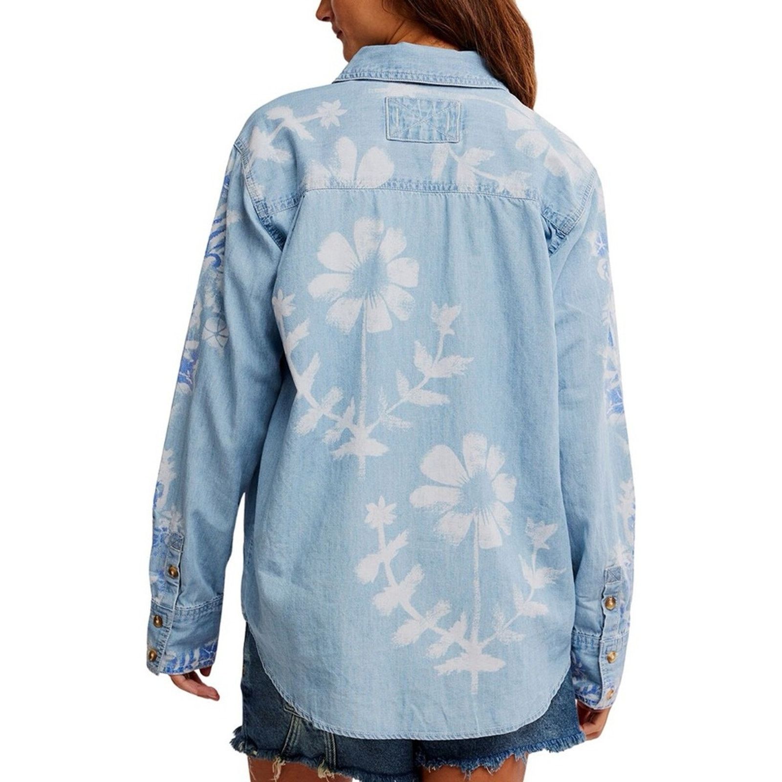 Free People Free People Free Airbrushed Blossom Denim Top - Women's Size XS / US 0-2 / IT 36-38 - 5 Thumbnail