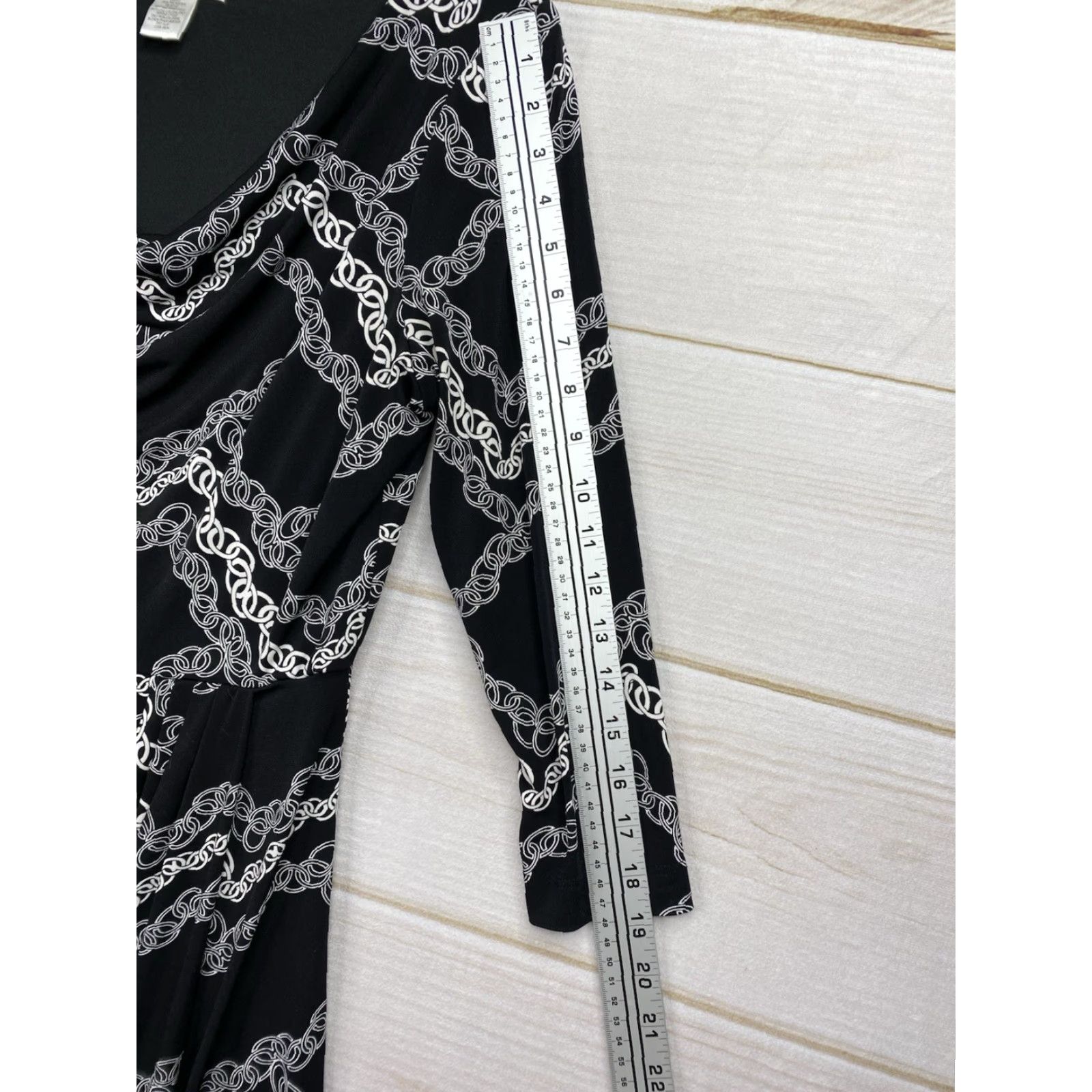 MAGGY LONDON VINTAGE Maggy London Dress Sz 14 Black Geometric "Chain" Print Slouch Neck 3/4 Sleeve Size XL / US 12-14 / IT 48-50 - 7 Thumbnail