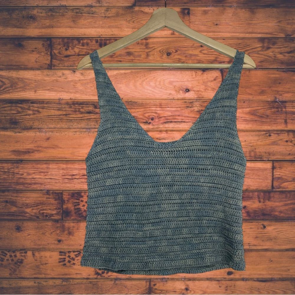Handmade Small Handknit Blue Tank Top Size S / US 4 / IT 40 - 2 Thumbnail
