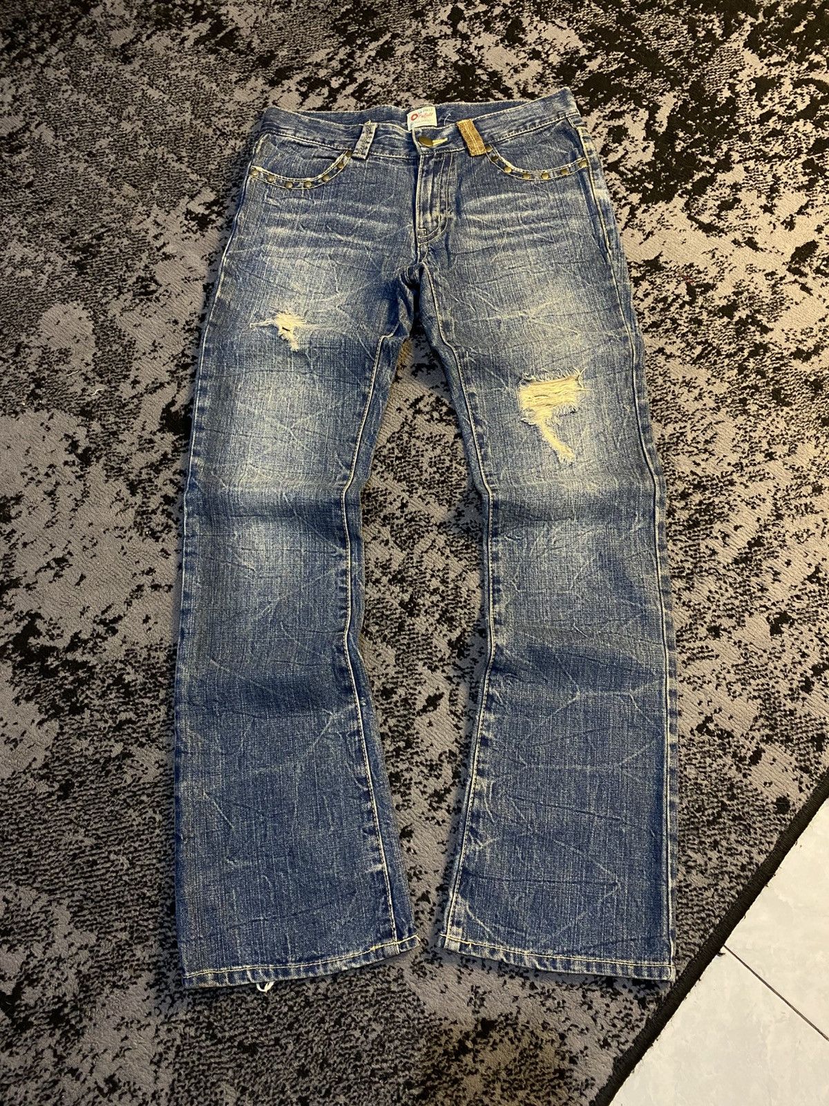 Tornado Mart 2000s Flared Studded Ozz First Japan Distressed Jeans 🔥 Size US 31 - 3 Thumbnail