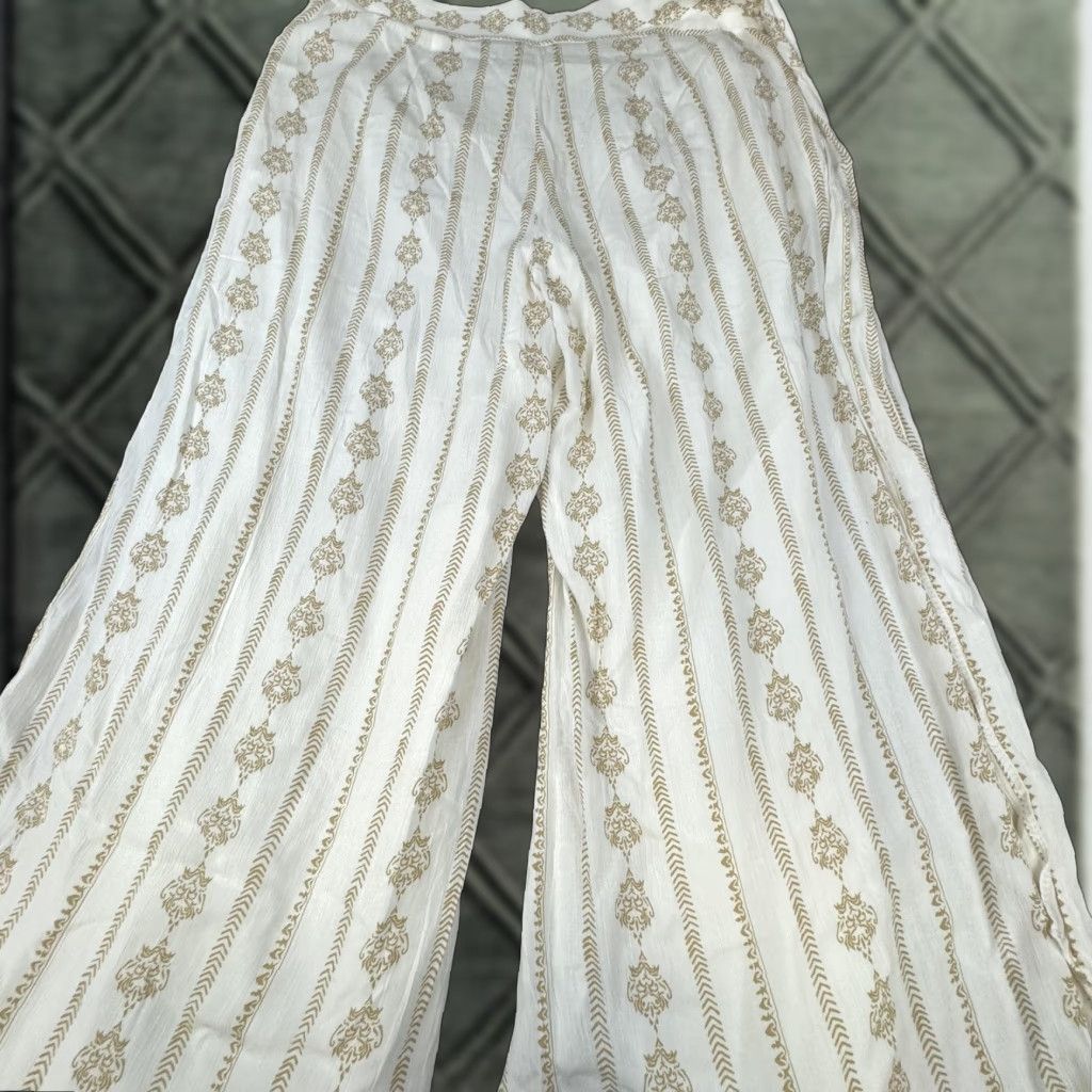 Farm Rio Farm Rio Pants Womens XL Ivory Tie Wide-Leg Palazzo Stripe ...