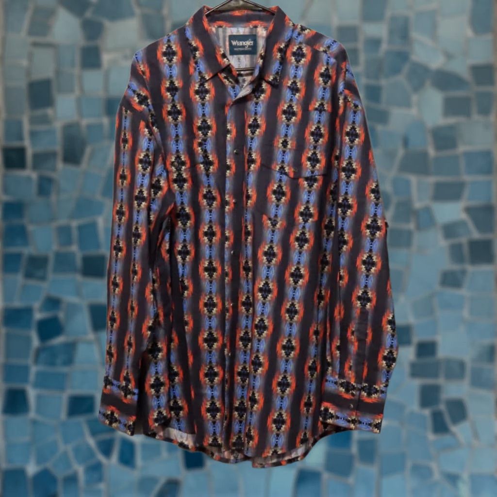Wrangler Wrangler Western Shirt Men's XXL Long Sleeve Black Snap Aztec Design Multicolor 100% Cotton Button-Up Size US XXL / EU 58 / 5 - 1 Thumbnail