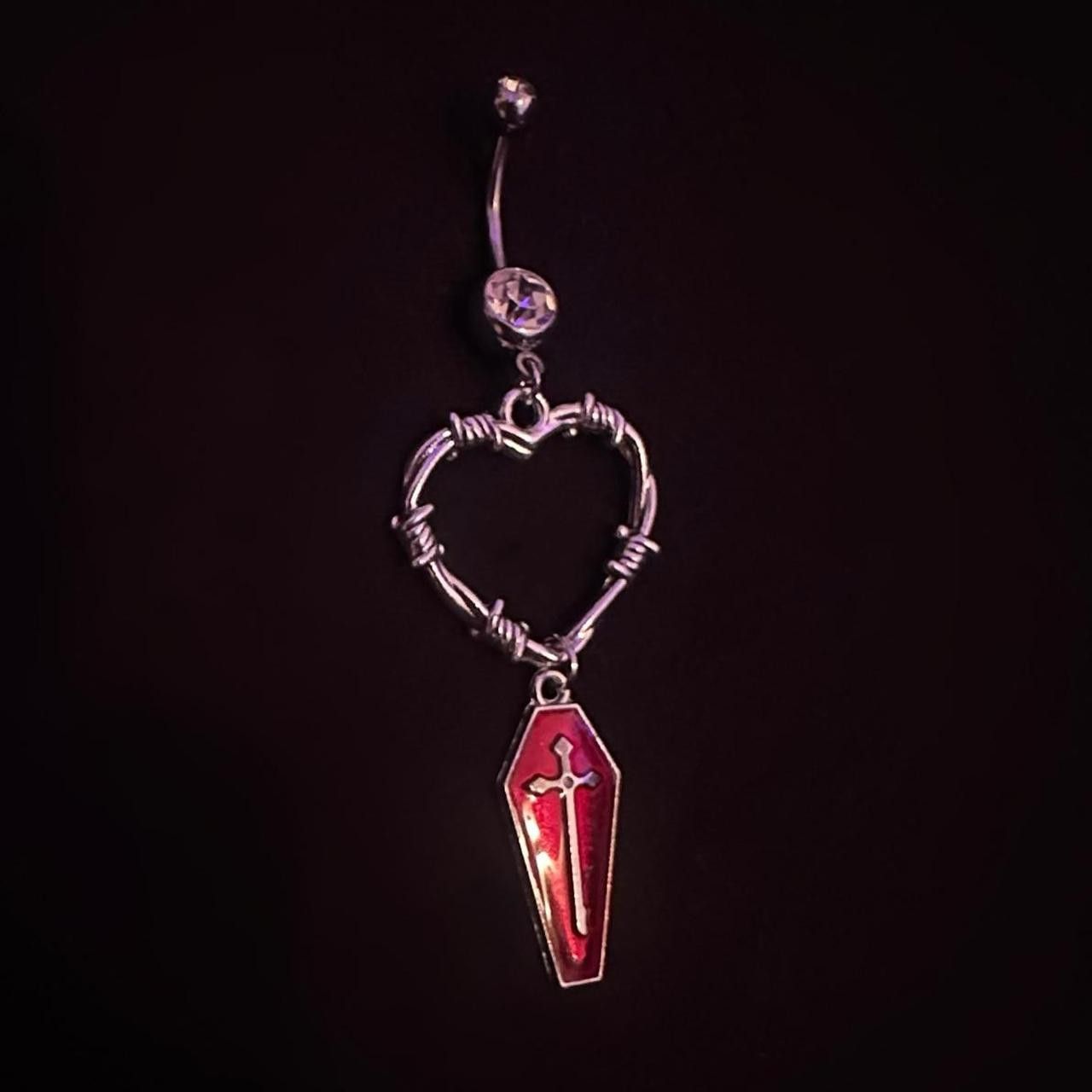 Handmade Barbed wire heart + coffin belly button ring Size ONE SIZE - 1 Preview