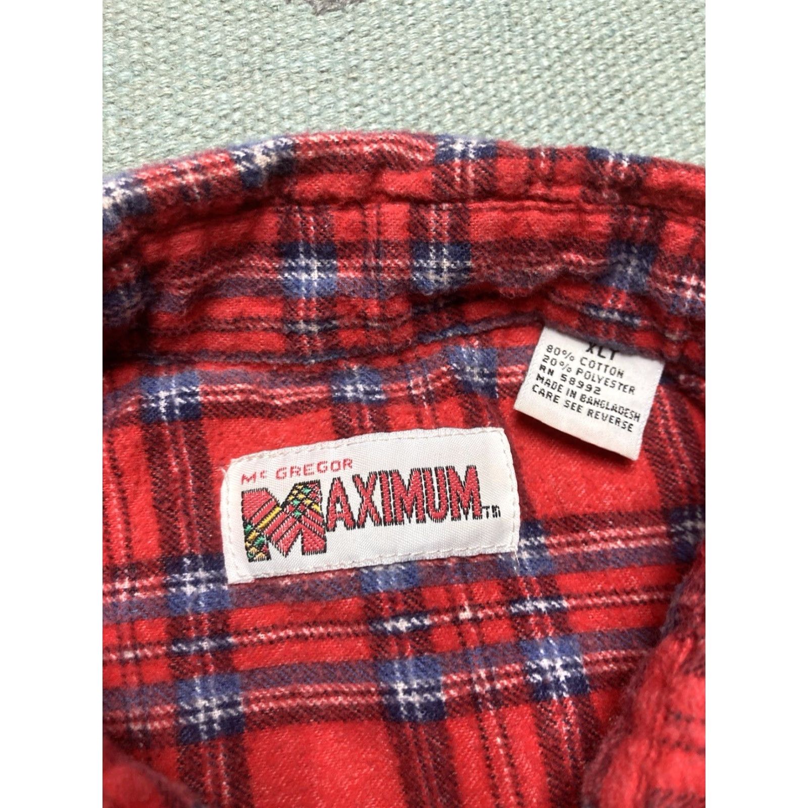 McGregor VINTAGE McGregor Flannel Shirt 80s Plaid Cotton Button-Up XL Tall Red Mens Size US XL / EU 56 / 4 - 4 Thumbnail