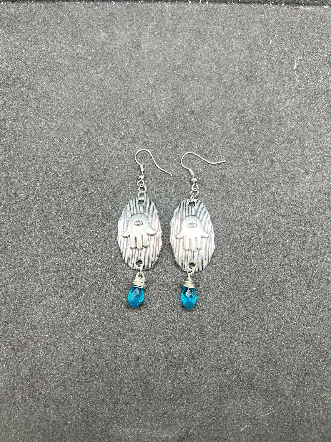 Handmade Hamsa Hand Dangle Earrings with Crystal Bead Size ONE SIZE - 3 Thumbnail