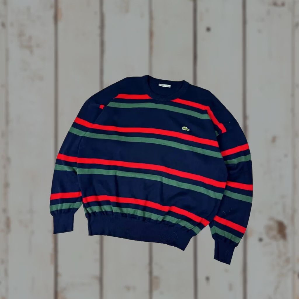 Lacoste VINTAGE Lacoste Sweater Steel Blue Striped Knit 2XL Men 90s Size US XXL / EU 58 / 5 - 1 Thumbnail