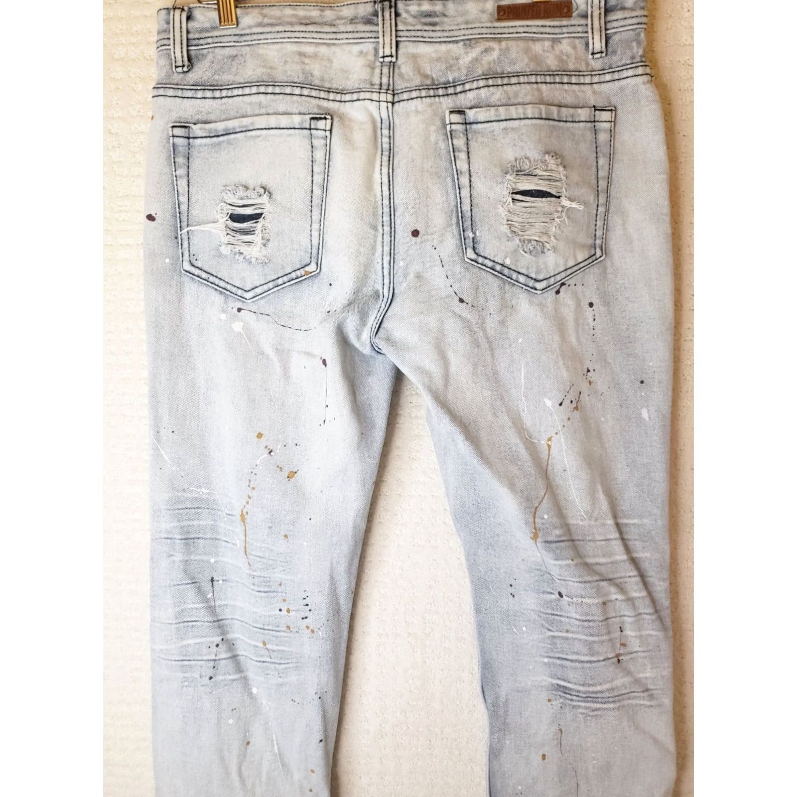 CO Painted Rum Denim Co Jeans 38x32 Distressed Paint Splatter Graphics Regular Men Jeans Blue 98%Cotton 2%Elastane Mid Rise 10-12in Zip Closure Size US 38 / EU 54 - 7 Thumbnail