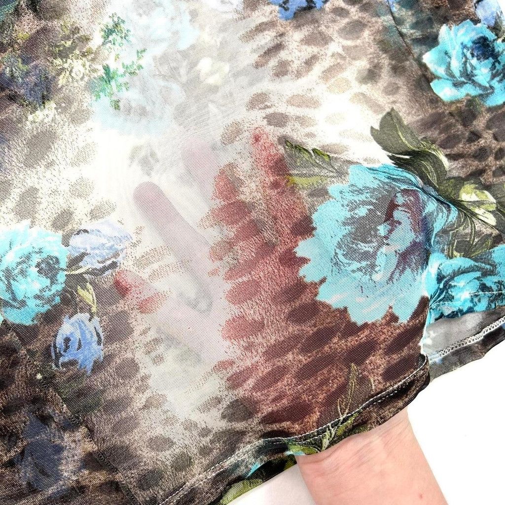 Roberto Cavalli Roberto Cavalli mesh top, blue floral brown leopard print Size XL / US 12-14 / IT 48-50 - 7 Thumbnail