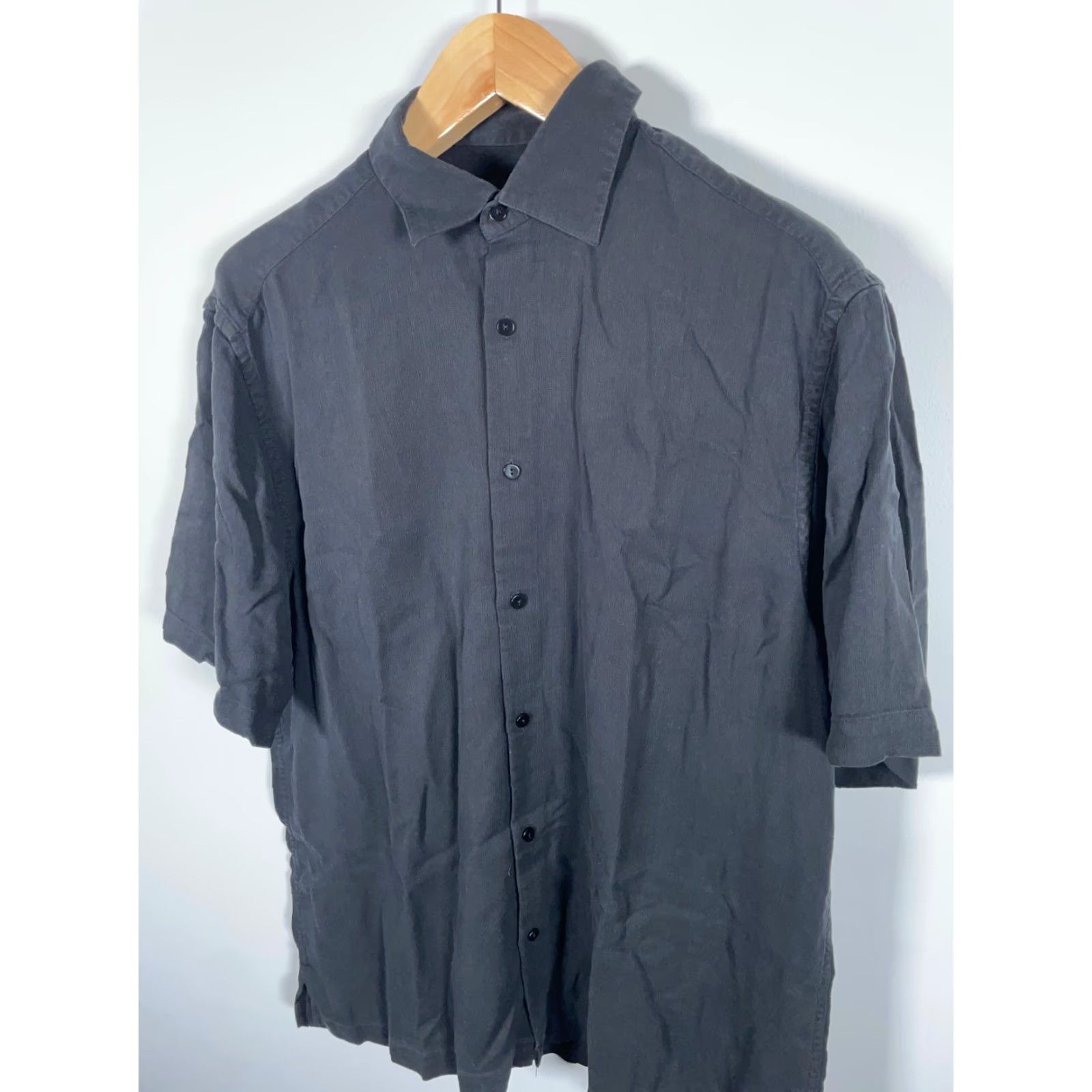 Vintage Jhane Barnes Silk Button-Up Shirt XL Black Short Sleeve Men’s Solid Textured Casual 90s Retro Preppy Size US XL / EU 56 / 4 - 7 Thumbnail
