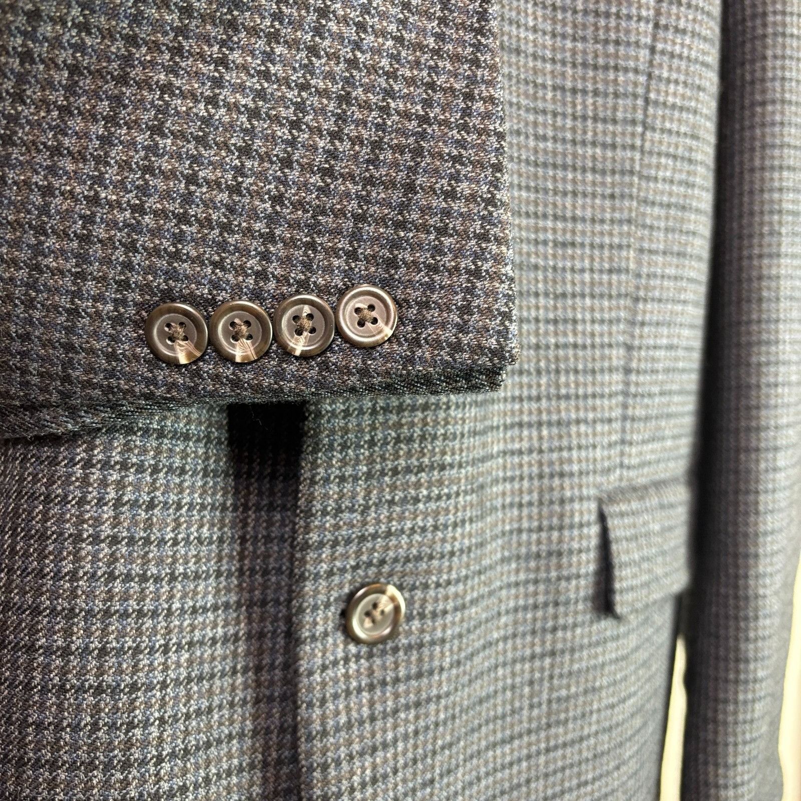 Chaps CHAPS 48L Houndstooth Sport Coat Blazer 100% Lambswool Blue Size 48R - 5 Thumbnail