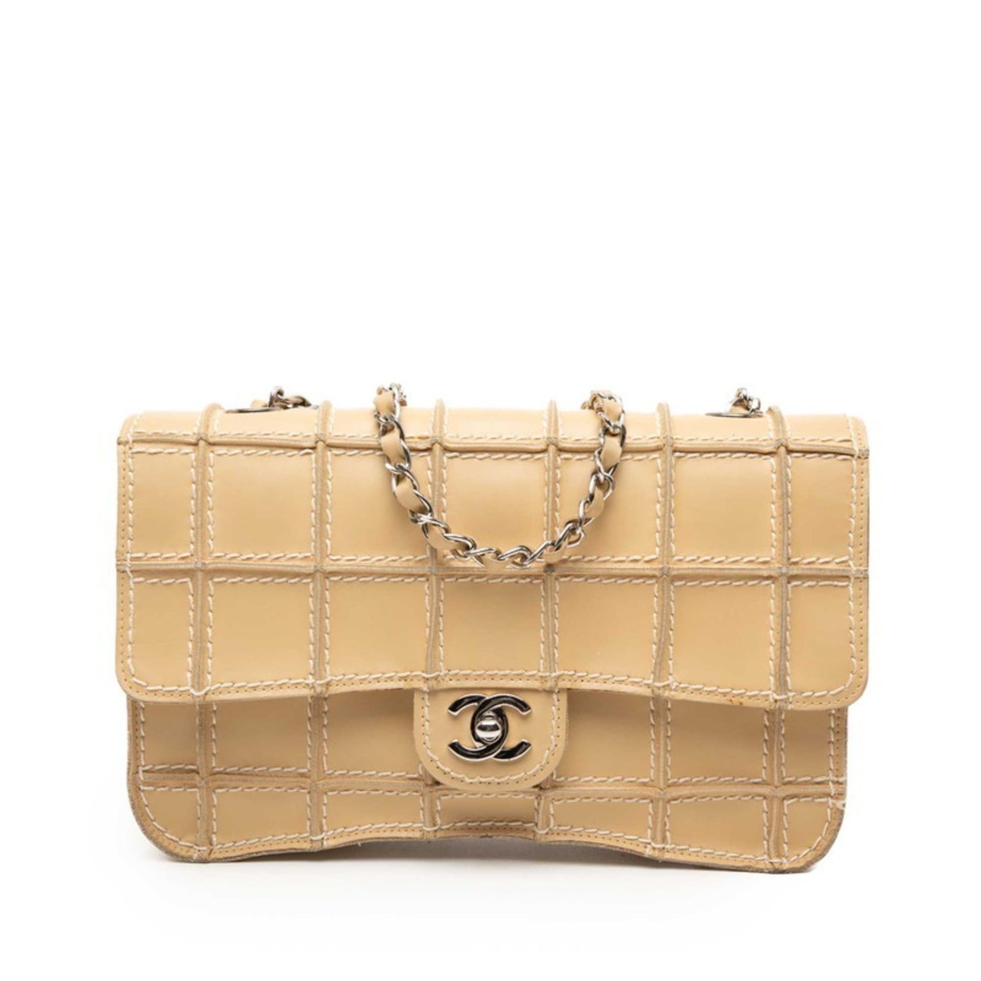 CHANEL Wild Stitch Coco Mark Chocolate Bar Chain Shoulder Bag in Beige Leather for Women