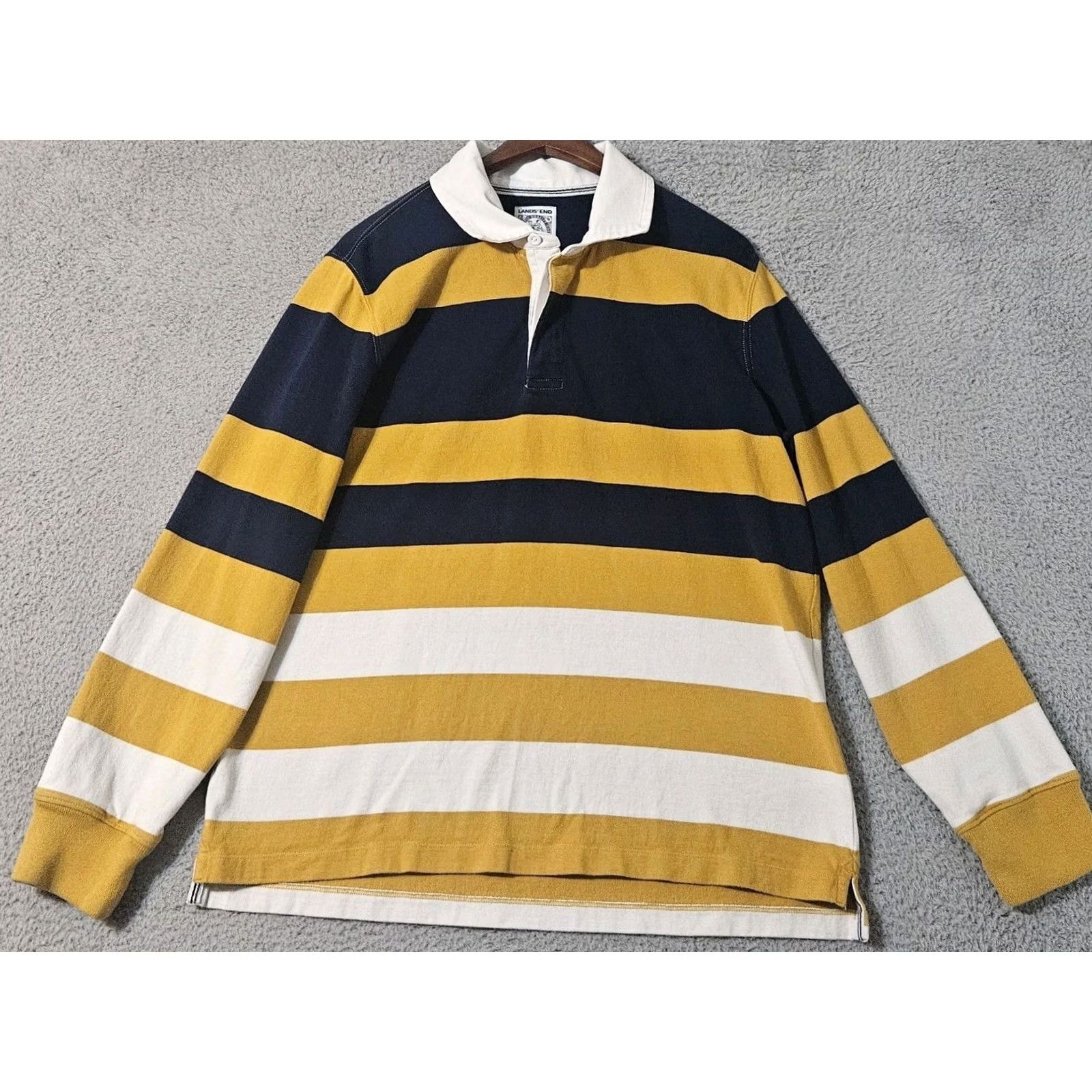Lands' End Lands End Rugby Shirt Men’s Size Large 42-44 Blue Yellow White Striped Cotton Size US L / EU 52-54 / 3 - 2 Thumbnail